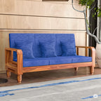 Solid Wood 3 Seater Wooden Sofa Set for Living Room Furniture Fabric 3 Seater Sofa