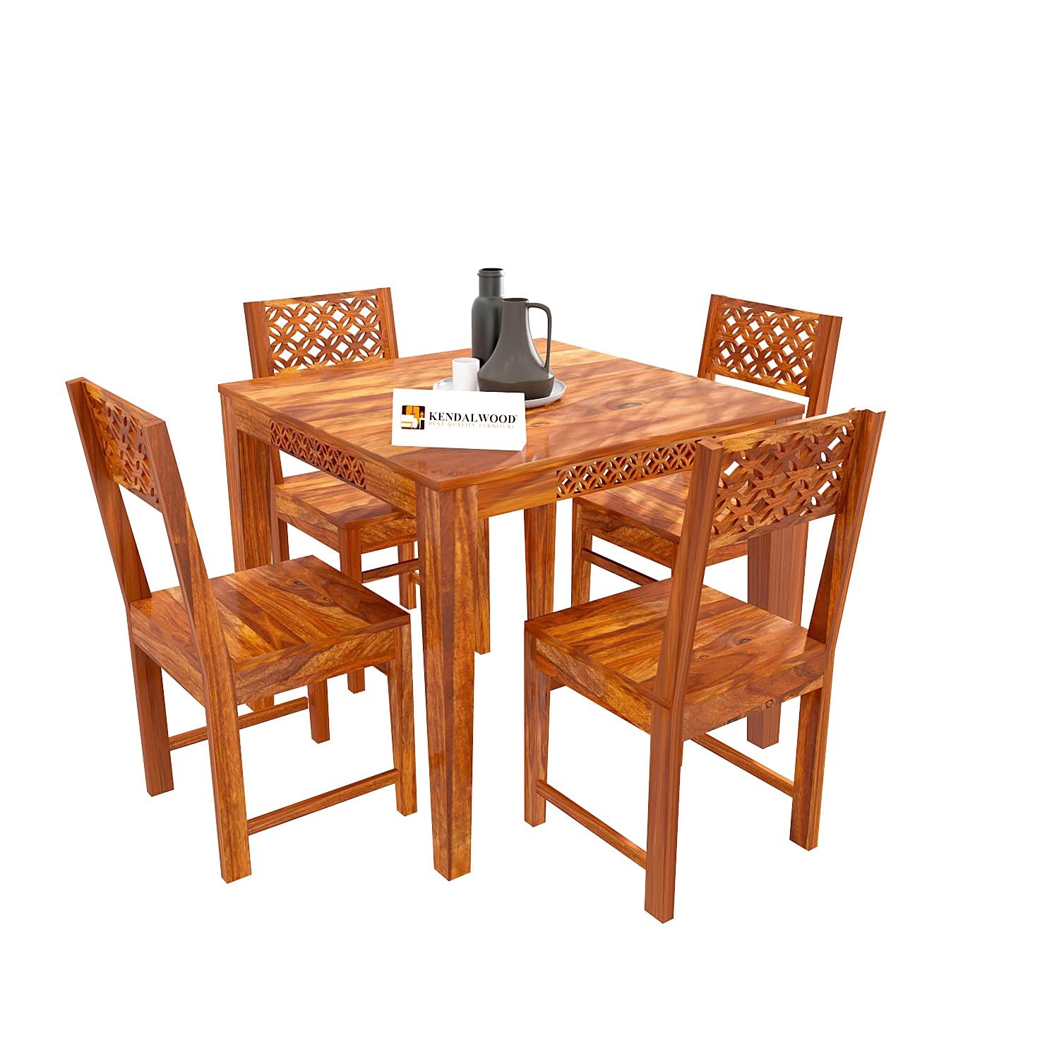 Sheesham Wood CNC Cuting Dining Table with Chairs & | Dining Room Furniture 4 Seater Dining Set