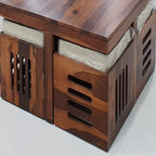 Solid Sheesham Wood Coffee Table for Living Room/Center Table with 4 Stools
