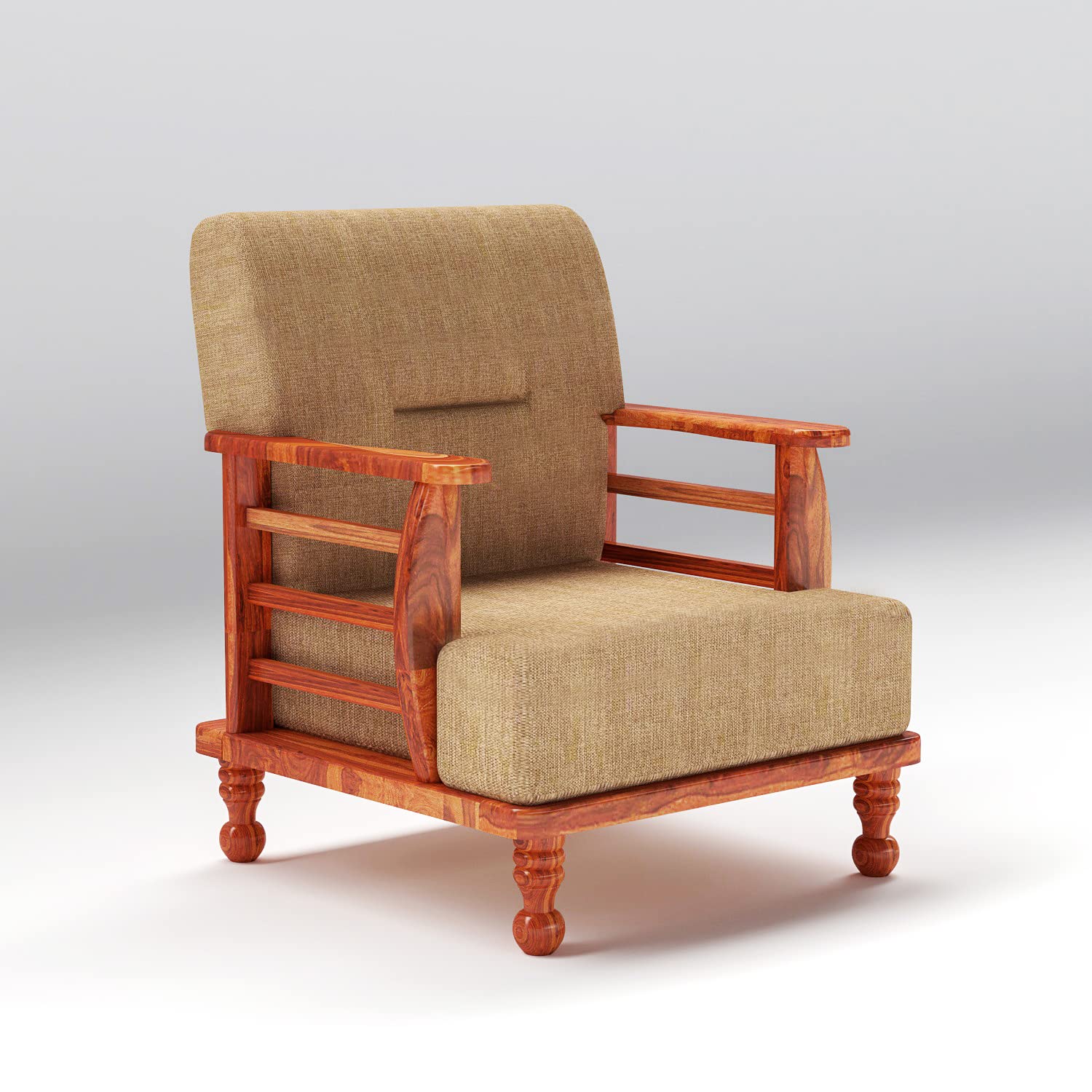 Solid Wood 1 Seater Wooden Sofa Set for Living Room Furniture | Sofa for Home & Office | 1 Seater Sofa