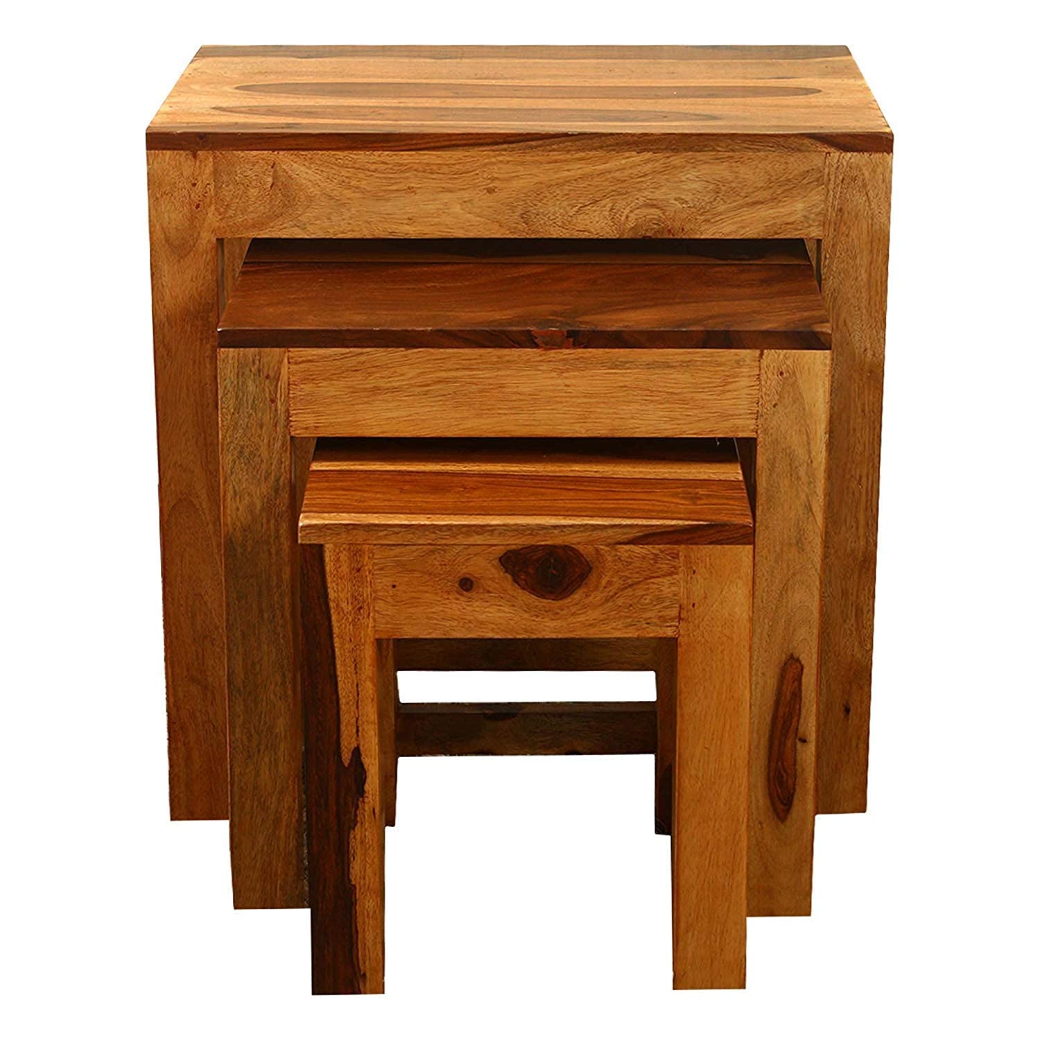 Pre Assemble Sheesham Wood Stool Nesting Bedside Table, Set of 3