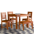 Sheesham Wood Dining Table(34x34) with 3 Chairs & 1 Bench | 4 Seater Dining Set | Wooden Dining Table with Chair - Dining Room Furniture