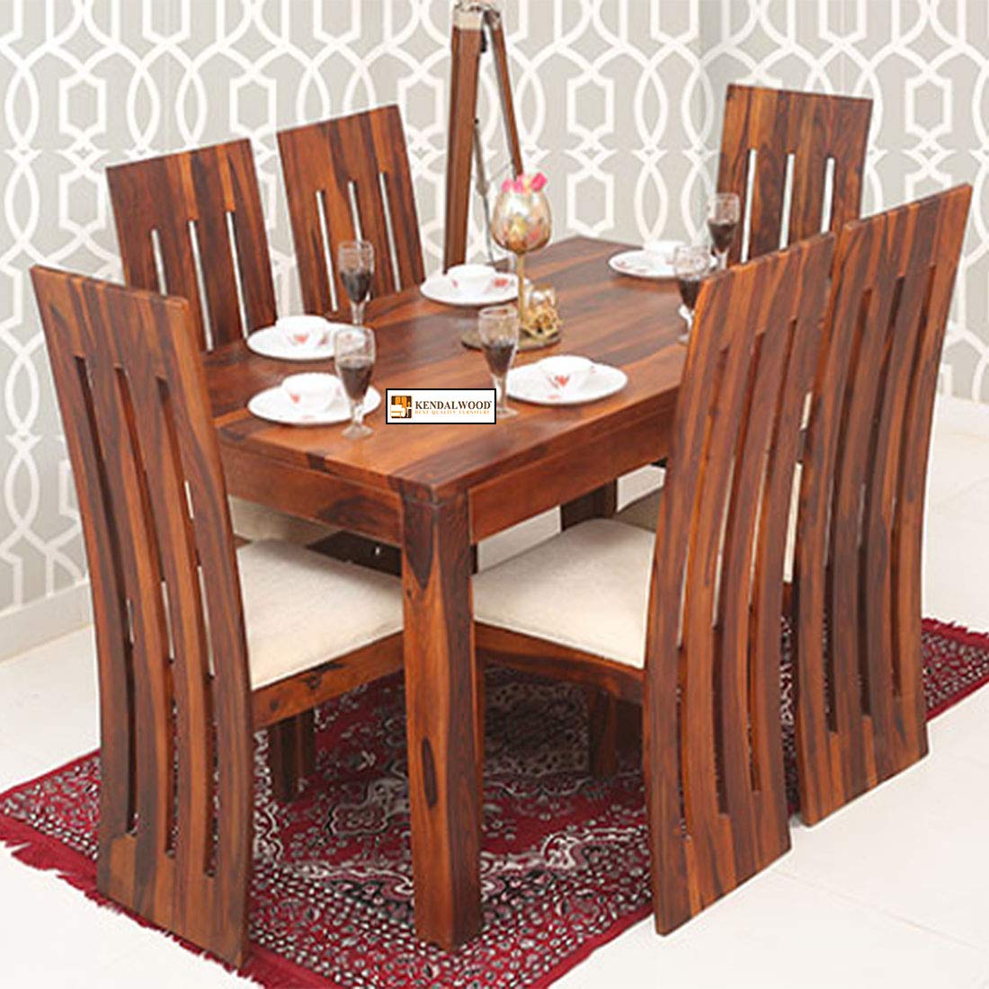 Sheesham Wood Dining Table(57x35) with 6 Chairs | 6 Seater Dining Set | Wooden Dining Table with Chair - Dining Room Furniture