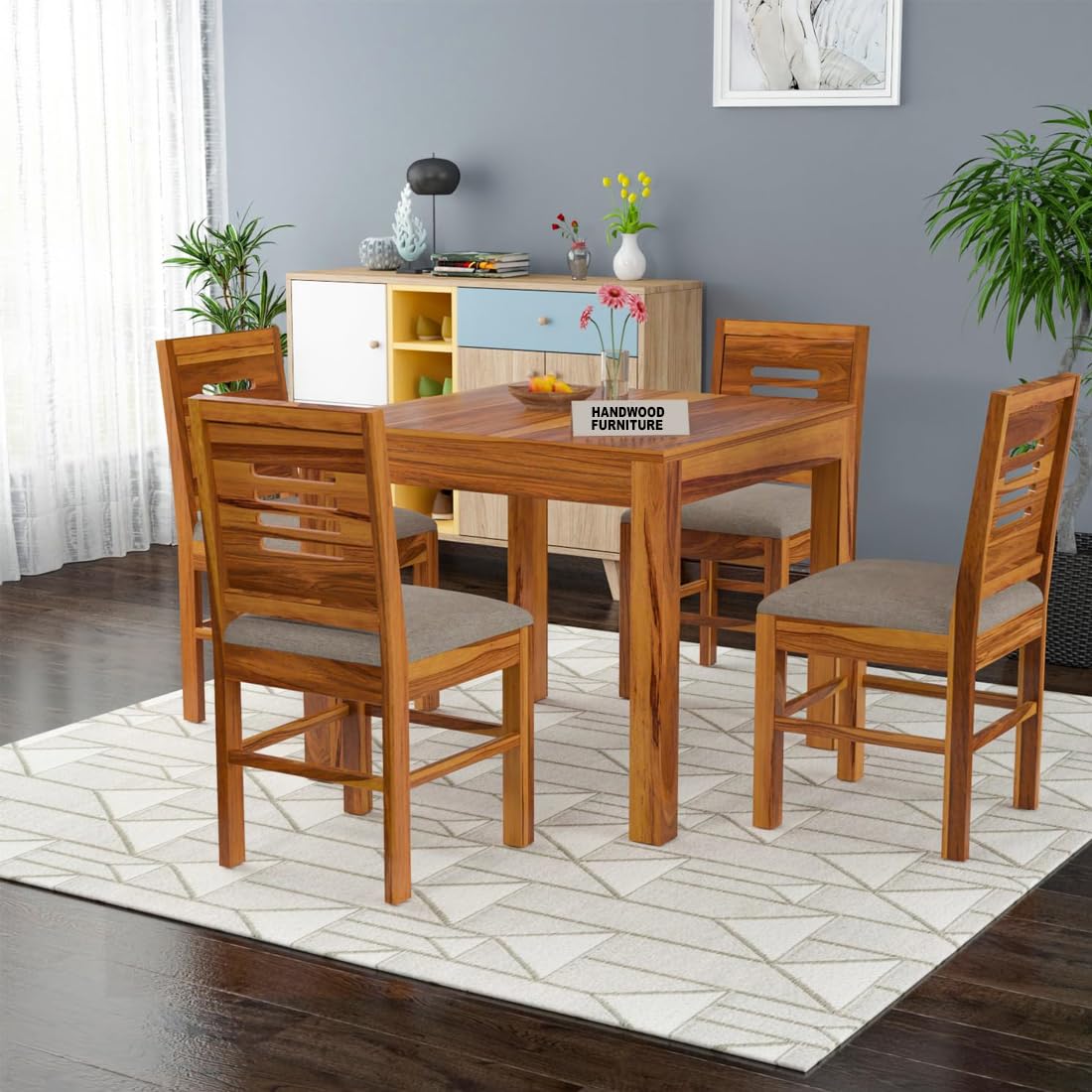 Premium Sheesham Wood Dining Table (34x34) with 4 Chairs | 4 Seater Dining Set | Wooden Dining Table with Chair | Dining Room Furniture