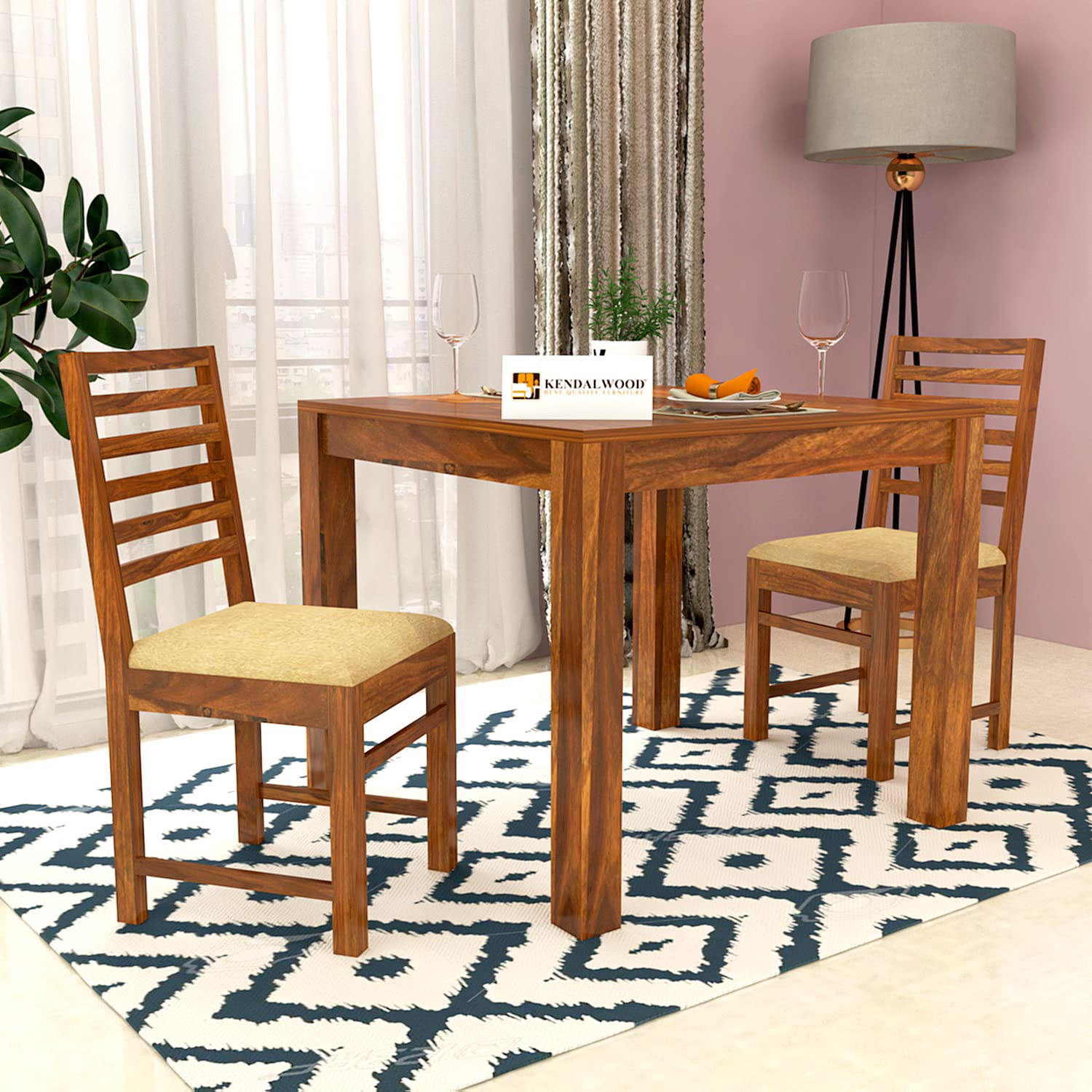 Sheesham Wood Dining Table Square (34x34 Inch) with 2 Chairs | Wooden Dining Table with Chair - Dining Room Furniture