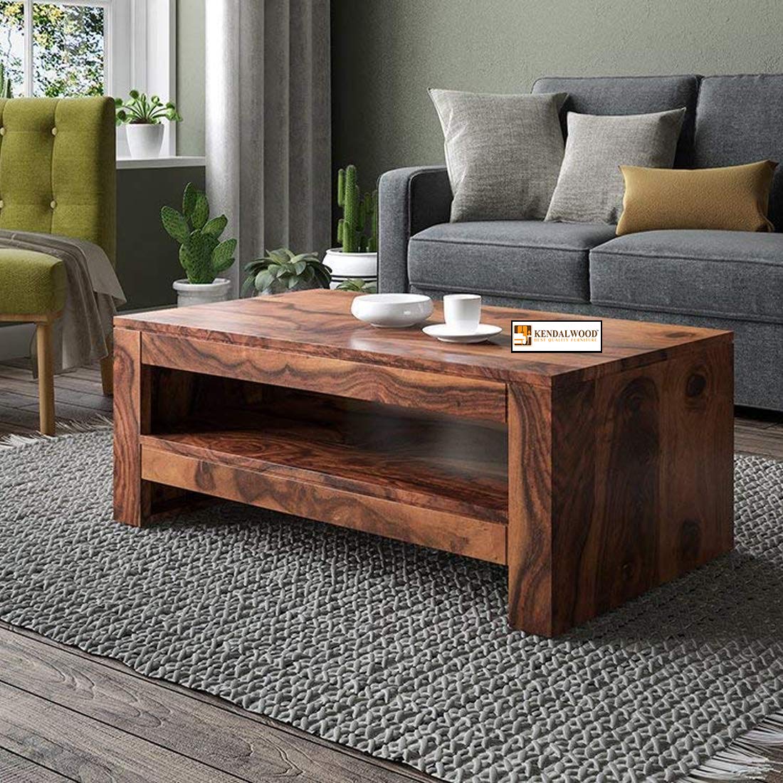 KendalWood Furniture Rectangle Sheesham Wooden Coffee Table for Living Room | Wooden Center Table