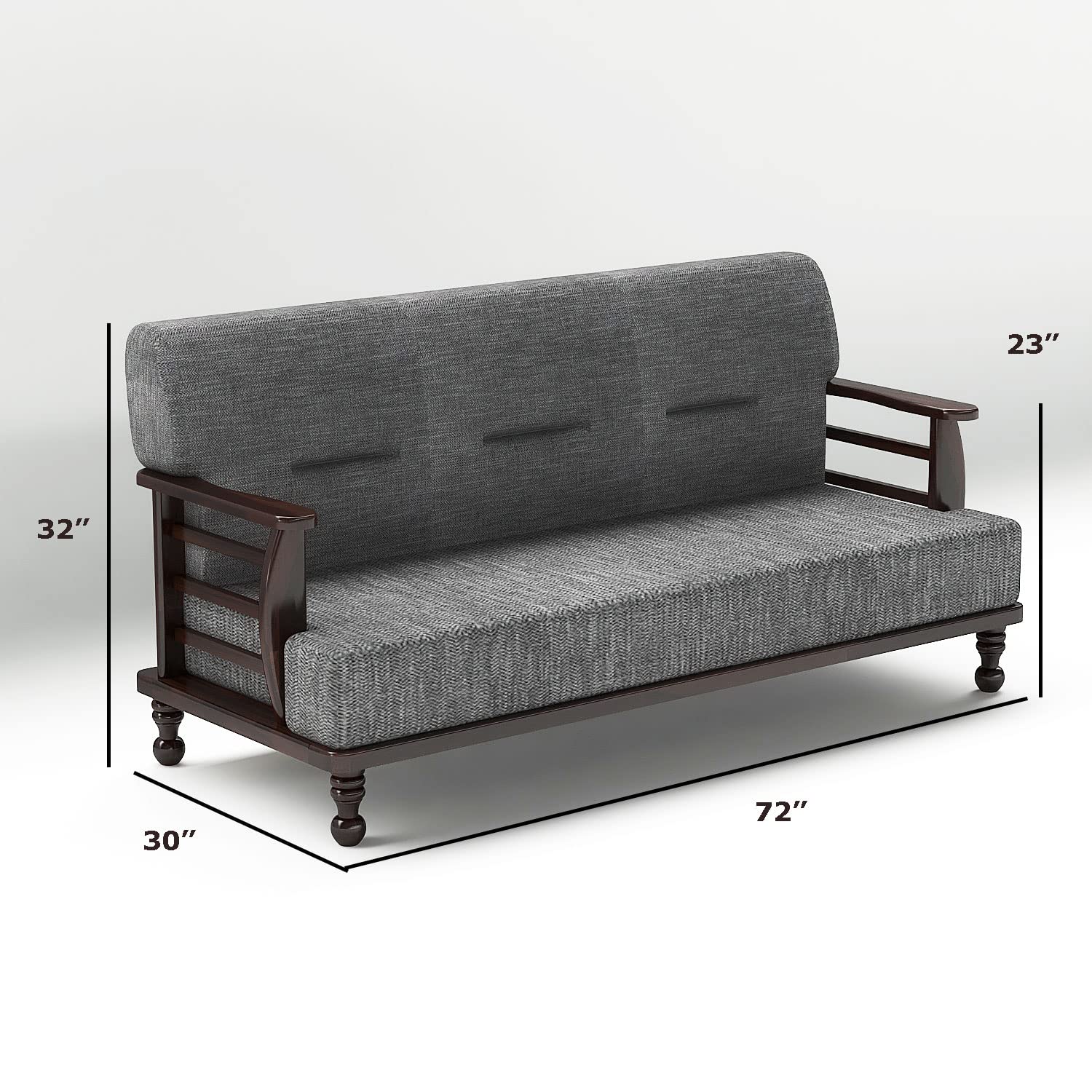 Solid Wood 3 Seater Wooden Sofa Set for Living Room Furniture Fabric 3 Seater Sofa