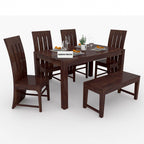 Sheesham Wood Dining Table(57x35) with 4 Chairs & 1 Bench |6 Seater Dining Set | Wooden Dining Table with Chair | Dining Room Furniture