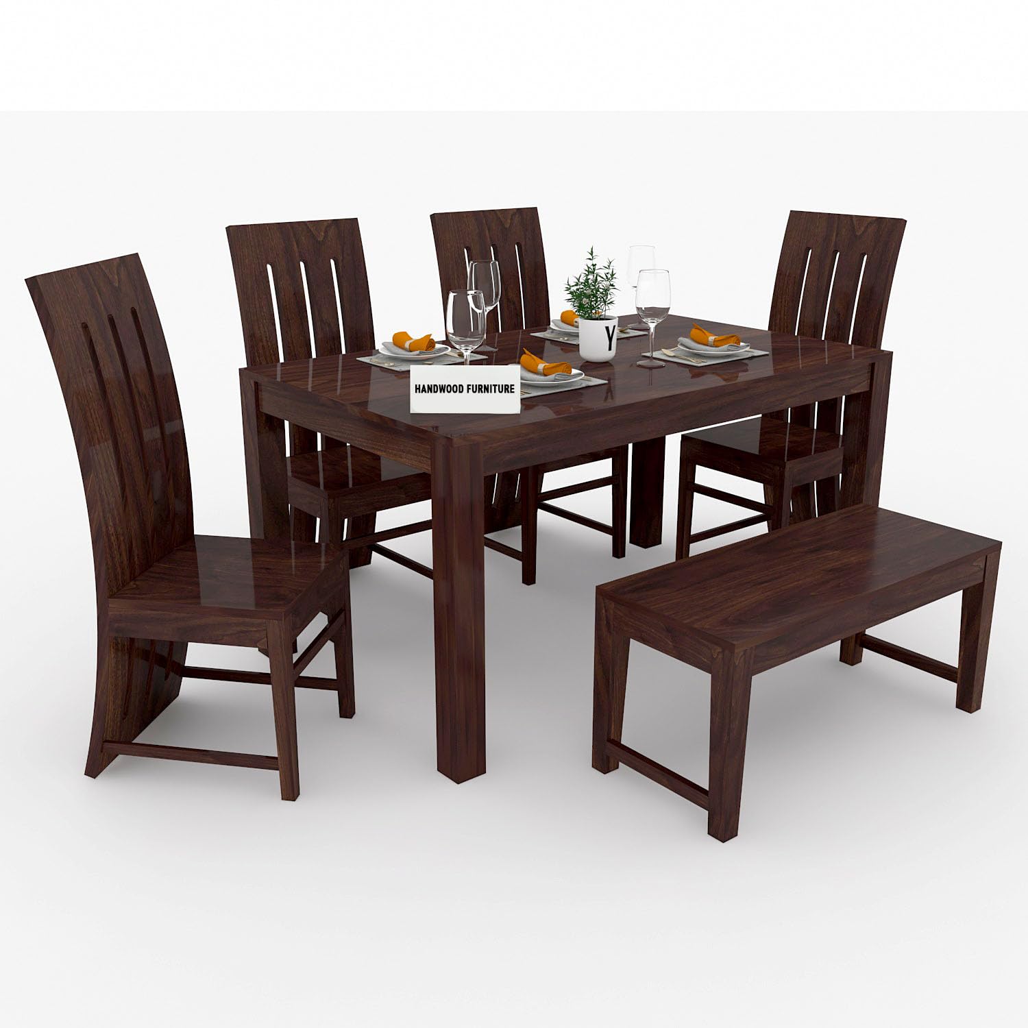 Sheesham Wood Dining Table(57x35) with 4 Chairs & 1 Bench |6 Seater Dining Set | Wooden Dining Table with Chair | Dining Room Furniture