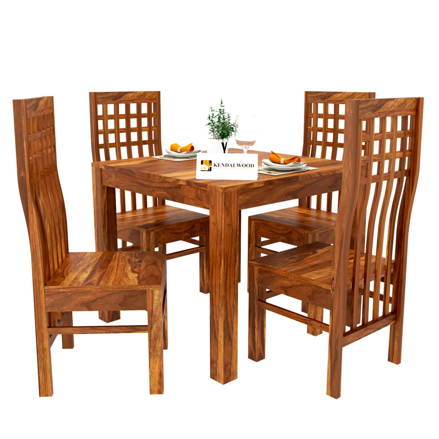 Sheesham Wood Dining Table Square (34x34) with 4 Chairs | 4 Seater Dining Set |Wooden Dining Table with Chair |Dining Room Furniture