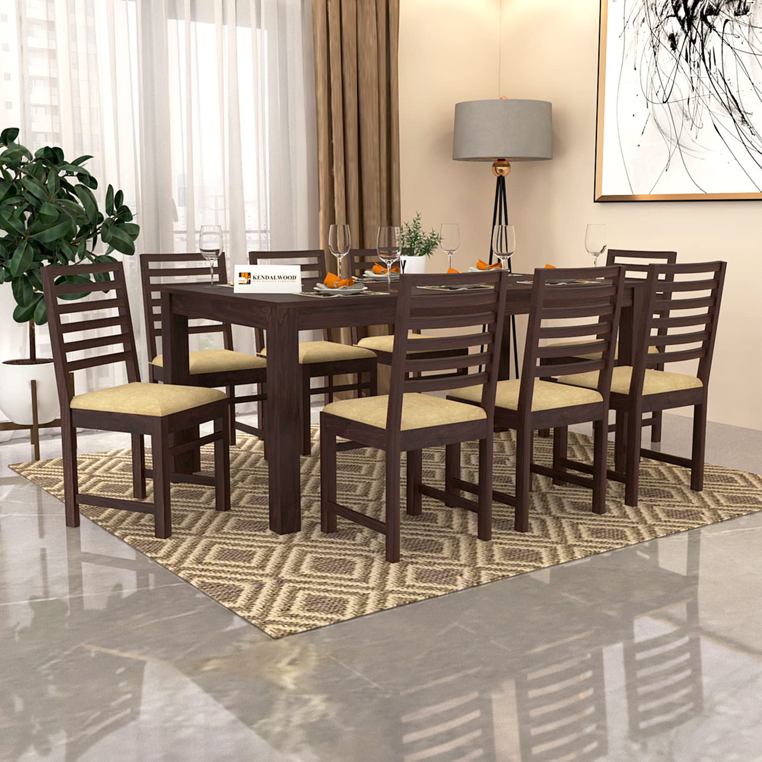 Sheesham Wood Dining Table with 8 Chairs, | 8 Seater Dining Set | Dining Room Furniture