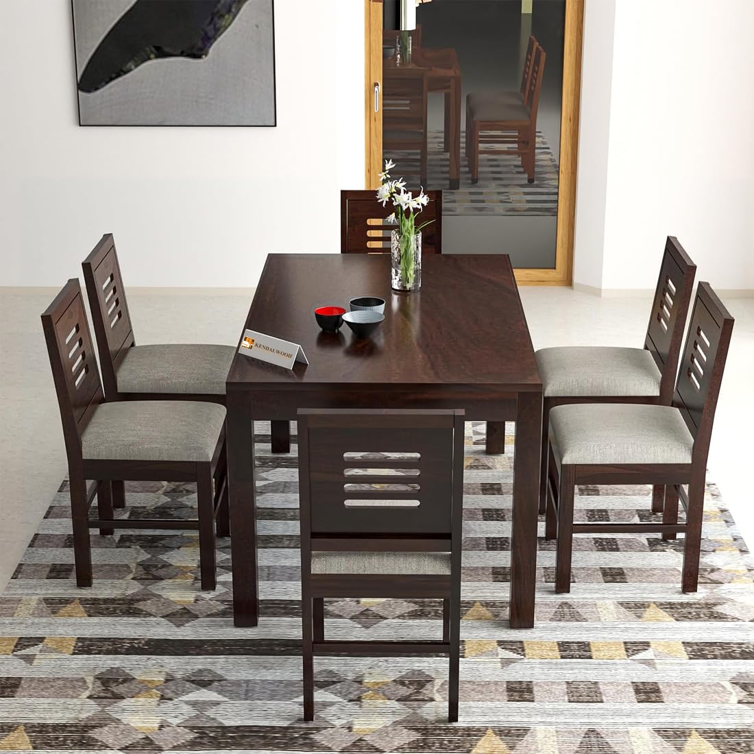 Sheesham Wood Dining Table(57x35) with 6 Chairs | 6 Seater Dining Set | Wooden Dining Table with Chair - Dining Room Furniture