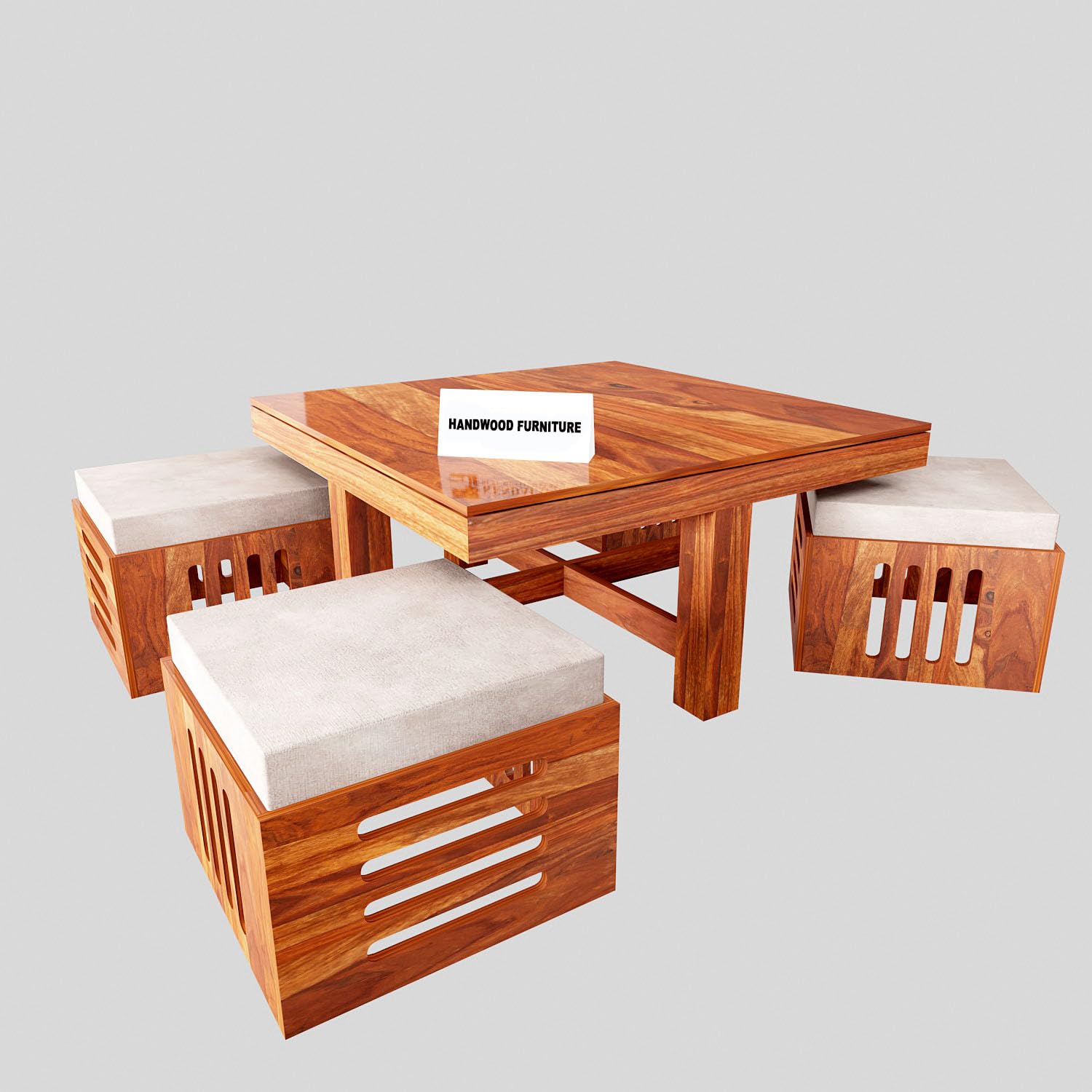 Premium Sheesham Wood Coffee Table for Living Room | Wooden Coffee Table with 4 Stool