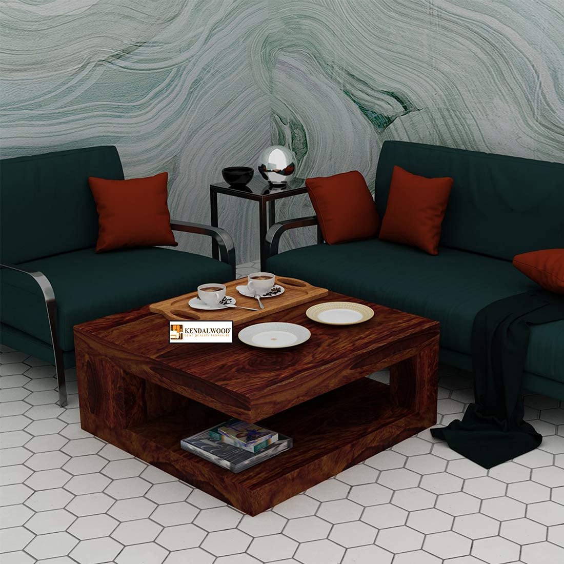 Square Sheesham Wood Coffee Table for Living Room | Wooden Center Table