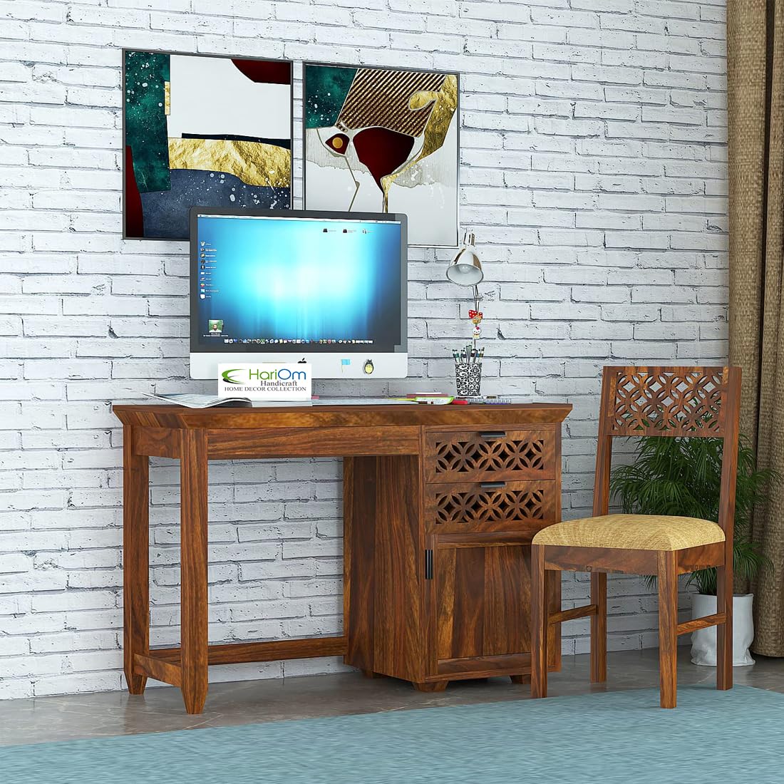 Solid Sheesham Wood Wooden Office Table & Chair Set