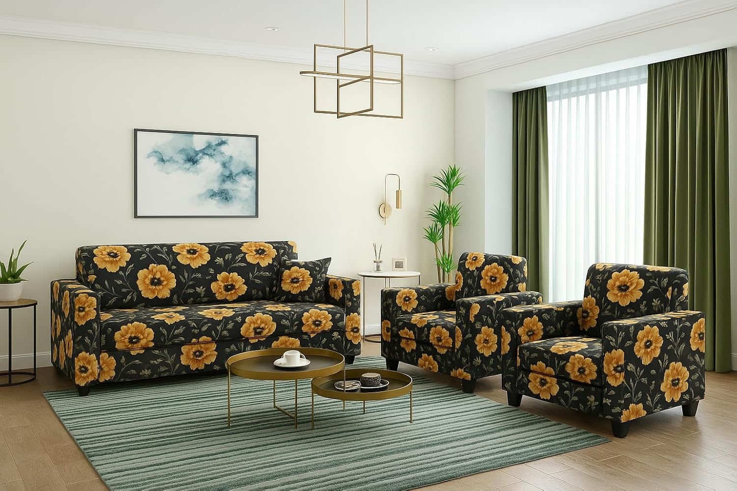 5 Seater Fabric Sofa Set for Living Room Furniture | 3+1+1 Sofa Set for Home & Office