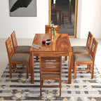 Sheesham Wood Dining Table(57x35) with 6 Chairs | 6 Seater Dining Set | Wooden Dining Table with Chair - Dining Room Furniture