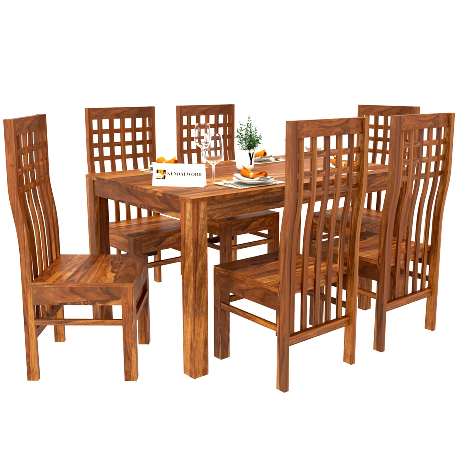 Sheesham Wood Dining Table(57x35) with 6 Chairs | 6 Seater Dining Set | Wooden Dining Table with Chair - Dining Room Furniture
