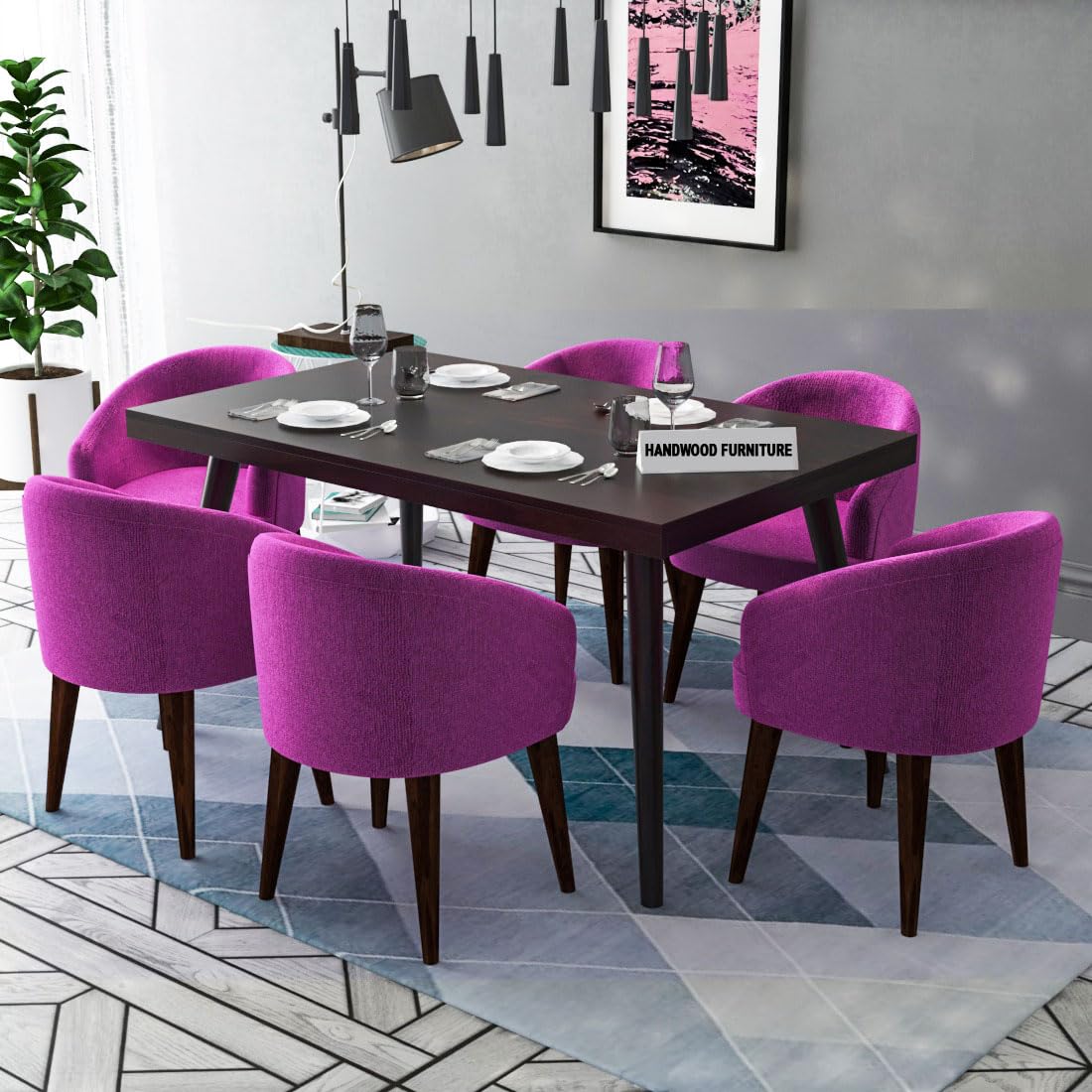 Sheesham Wood Dining Table(57x35) with 6 Chairs | 6 Seater Dining Set | Wooden Dining Table with Chair - Dining Room Furniture
