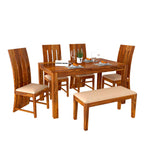 Sheesham Wood Dining Table (57x35) with 4 Chairs & 1 Bench |6 Seater Dining Set | Wooden Dining Table with Chair - Dining Room Furniture