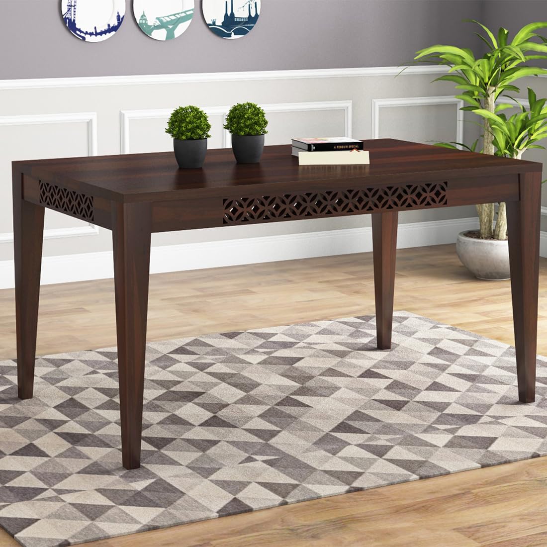 Sheesham Wood Dining Table (57x35 Inch) | Multi-Purpose uses Home and Office Desk | Dining Room Furniture | Wooden 6 Seater Dining Table