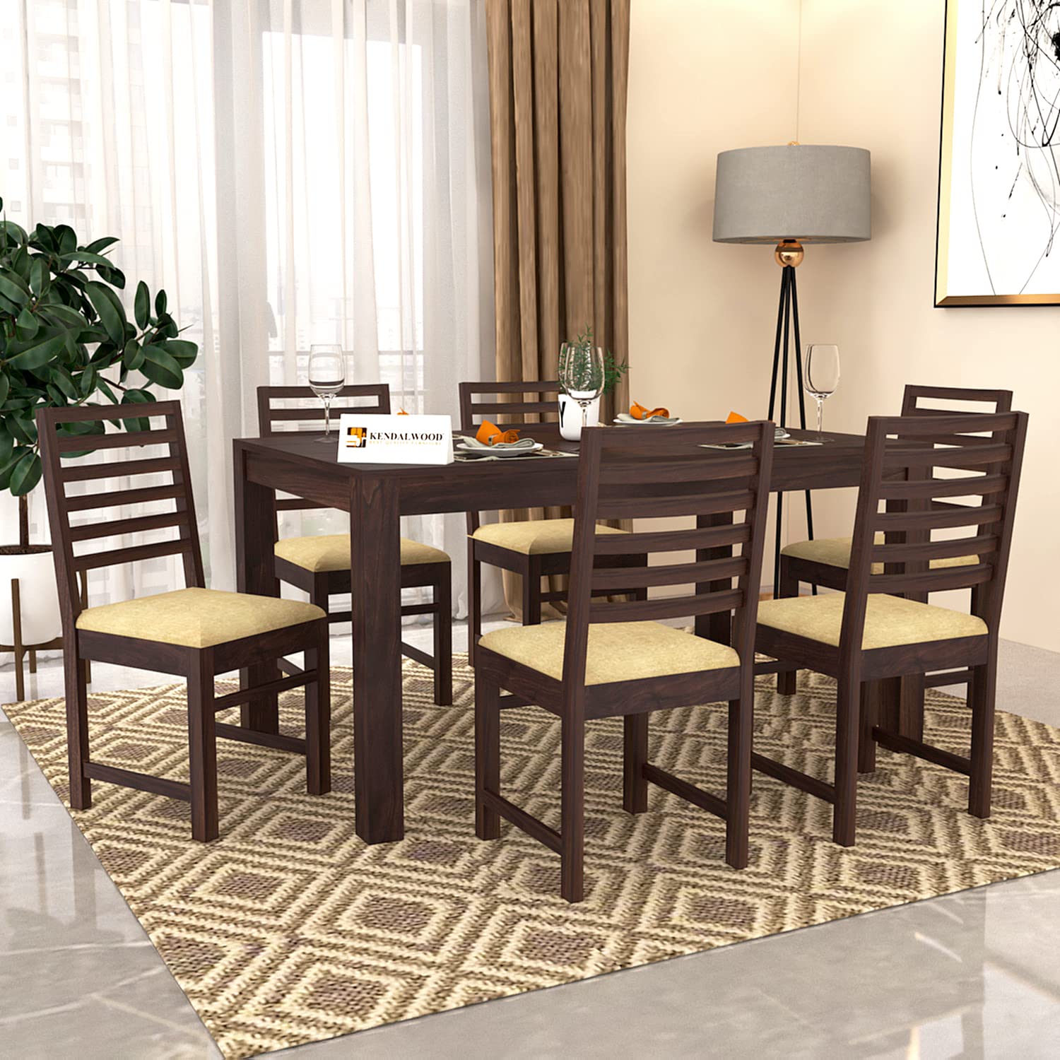 Sheesham Wood Dining Table(57x35 Inch) with 6 Chairs | 6 Seater Dining Set | Wooden Dining Table with Chair - Dining Room Furniture