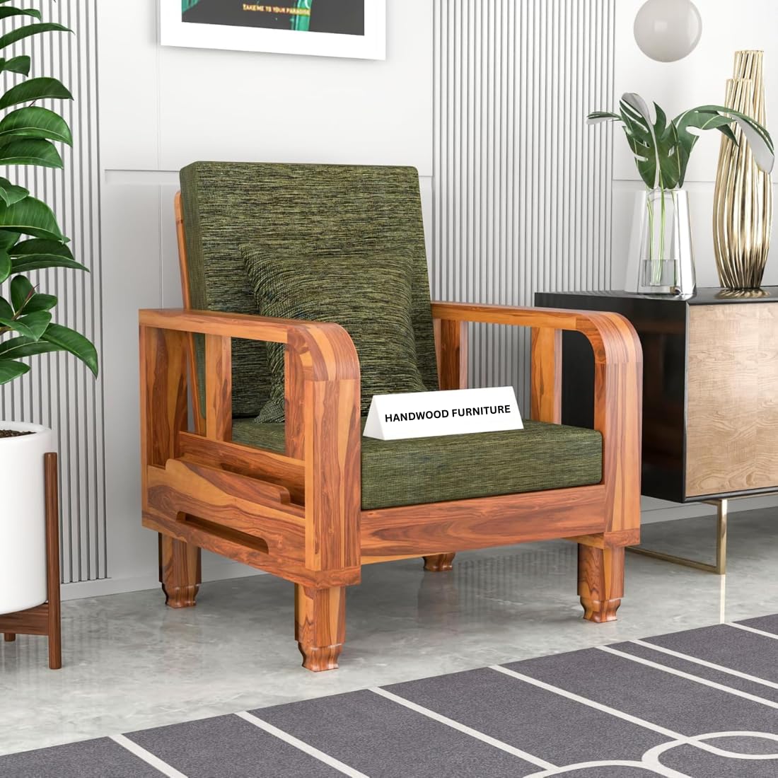 Solid Wood 1 Seater Wooden Sofa Set for Living Room Furniture | Sofa for Home & Office | 1 Seater Sofa