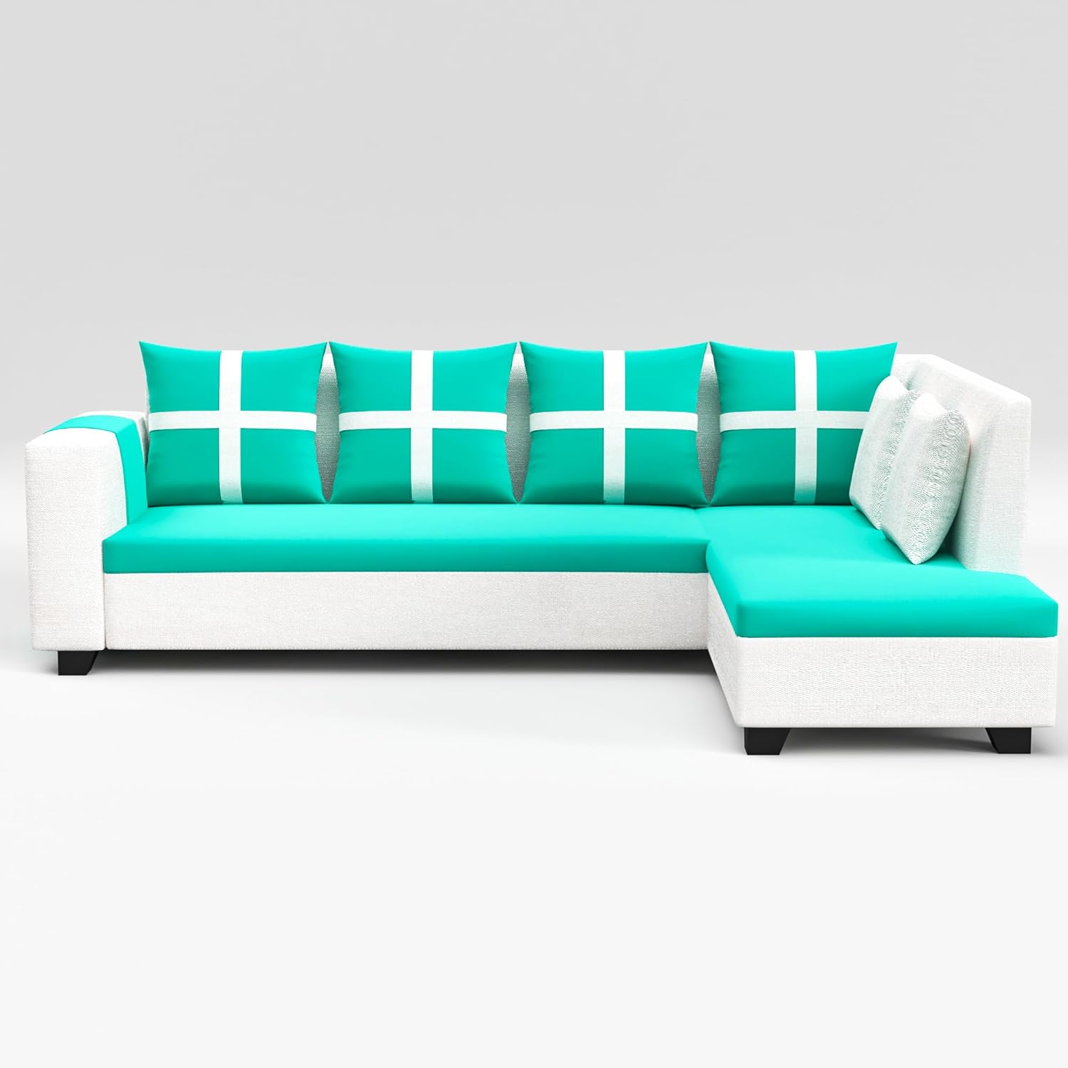 8 Seater Sofa Set, L Shape Sofa (Right Facing) 2 Ottoman, 6 Small Pillow with Coffee Table | Sofa for Home & Office Furniture