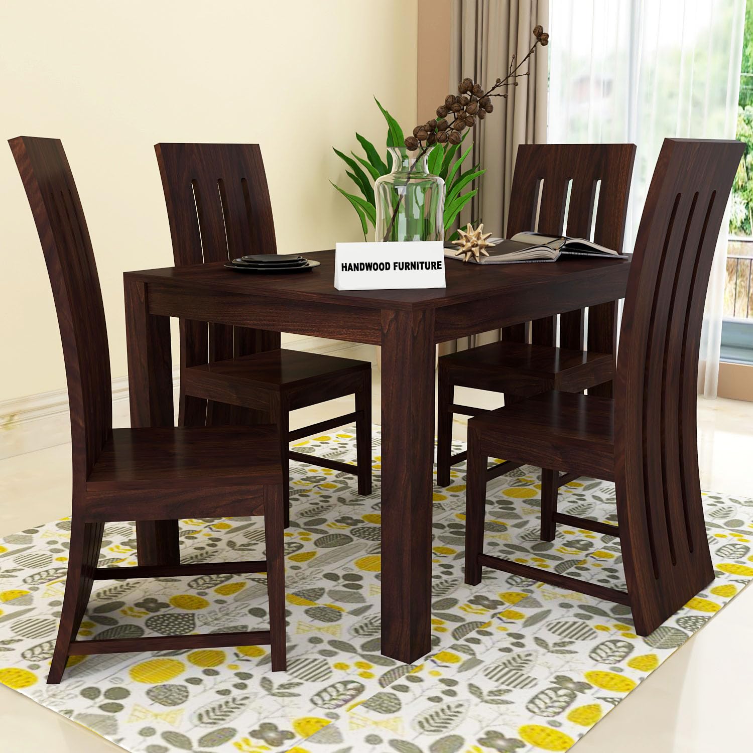 Premium Sheesham Wood Dining Table (45x30) with 4 Chairs | 4 Seater Dining Set | Wooden Dining Table with Chair | Dining Room Furniture