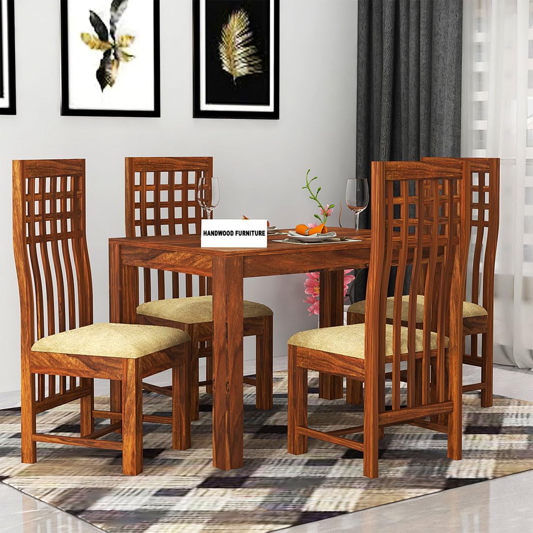 Premium Sheesham Wood Dining Table (45x30) with 4 Chairs | 4 Seater Dining Set | Wooden Dining Table with Chair | Dining Room Furniture