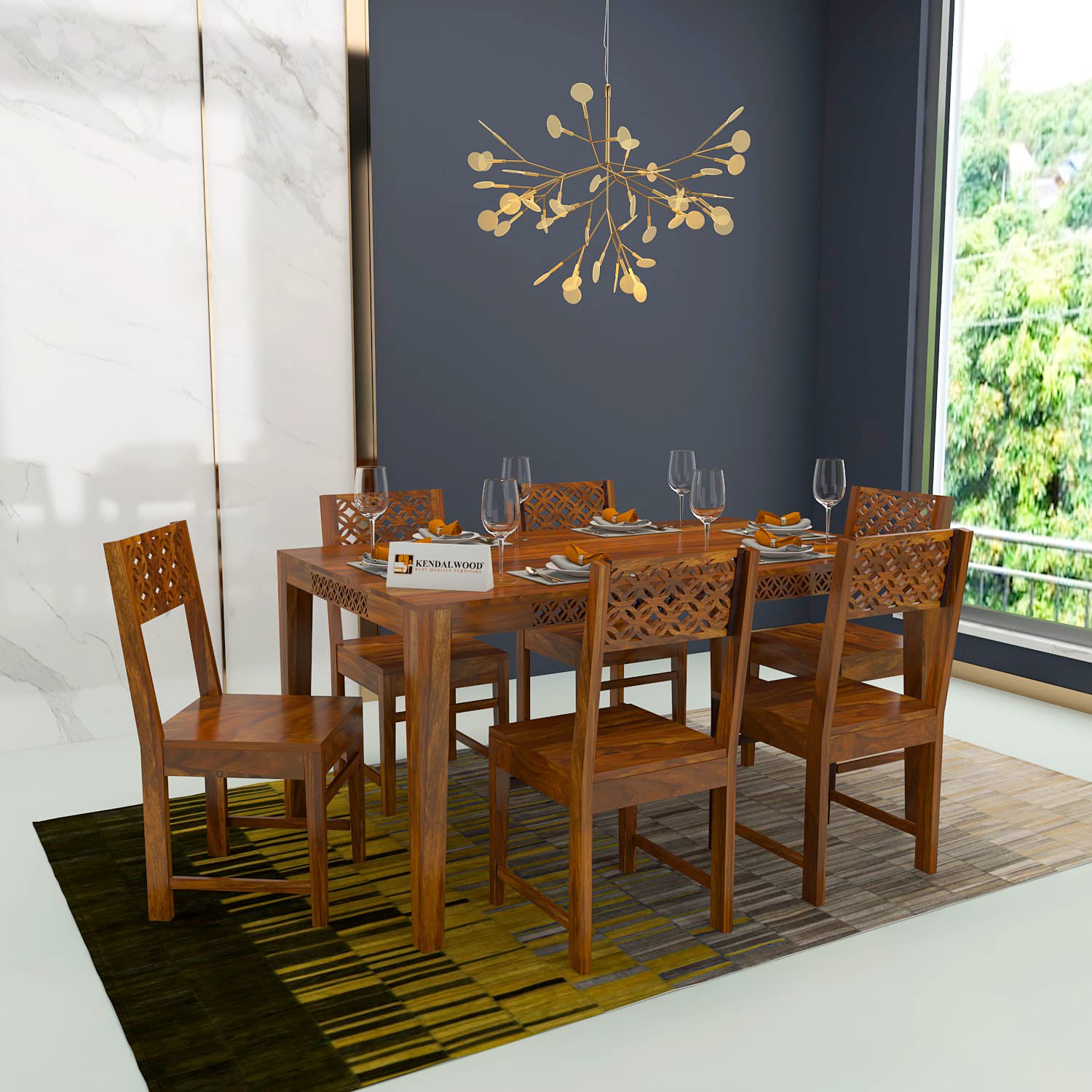 Solid Sheesham Wood Dining Table 6 Seater | Wooden 6 Seater Dinning Table Set
