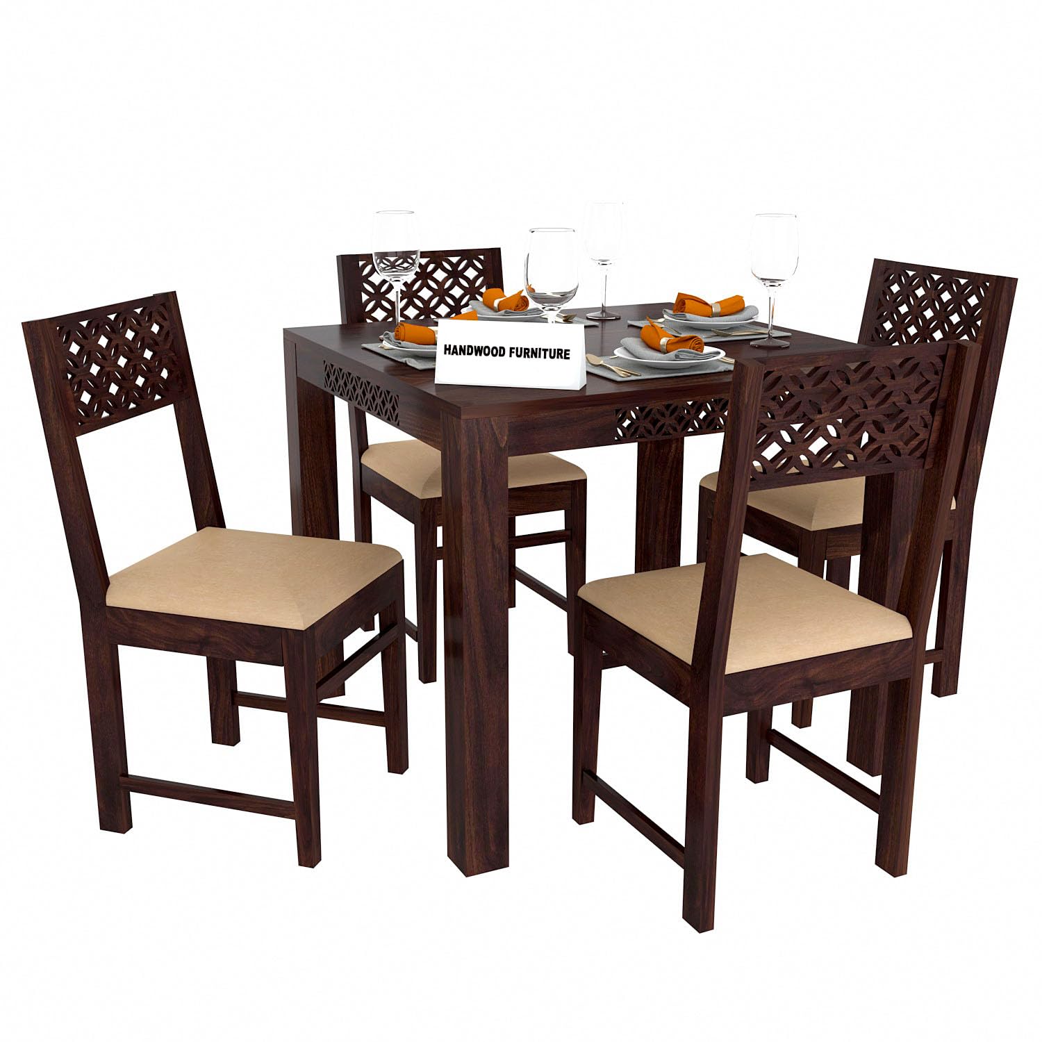 Premium Sheesham Wood Dining Table (34x34) with 4 Chairs |4 Seater Dining Set | Wooden Dining Table with Chair | Dining Room Furniture