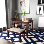 Sheesham Wood CNC Cuting Dining Table with 2 Chairs with 1 Bench | 3 Seater Dining Set Dining Room Furniture