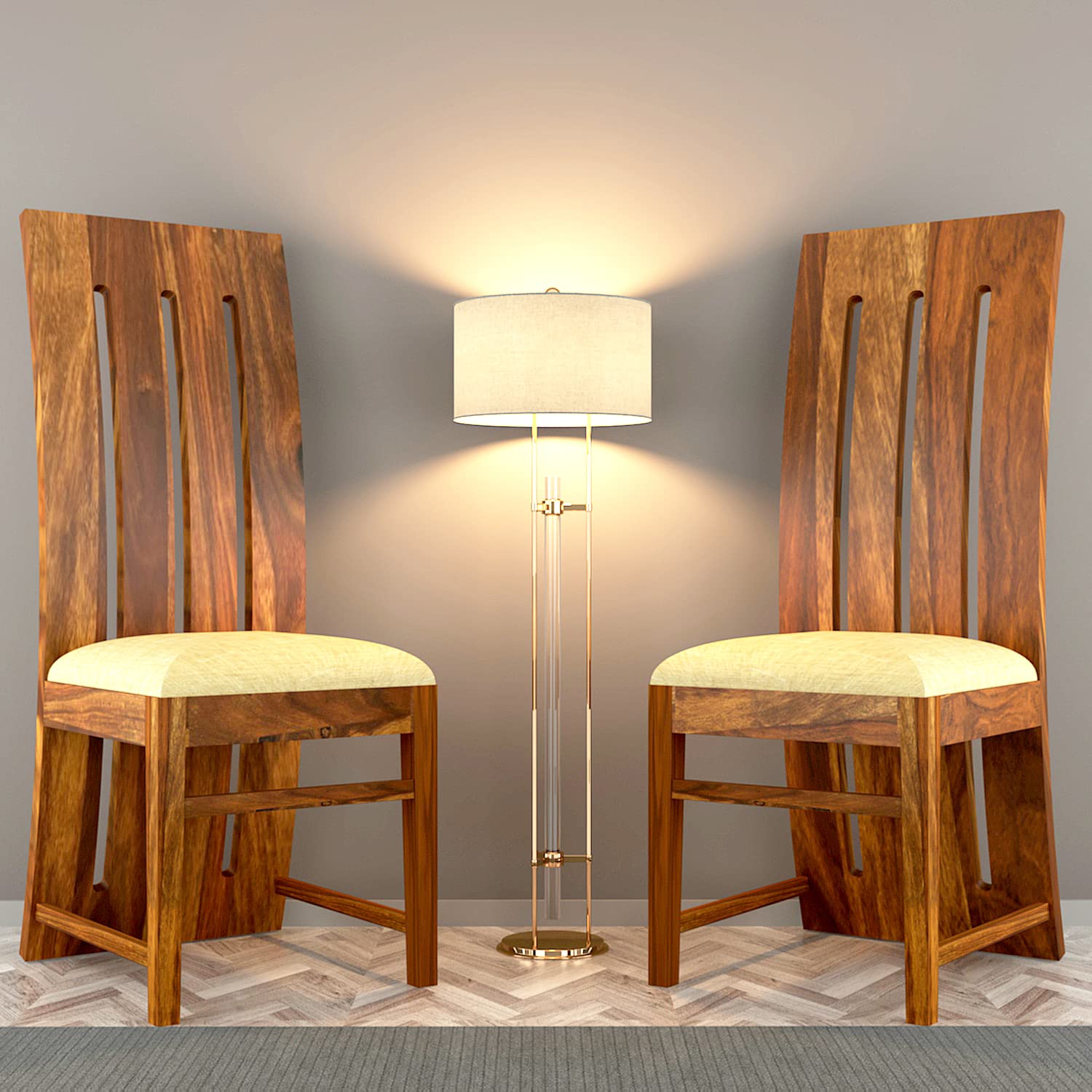 Modern Home Furniture | Solid Wood Dining Chair Set of 2 | Study & Multipurpose Chair for Home & Office | Honey Finish | Pre Assembled (Ready to Use)
