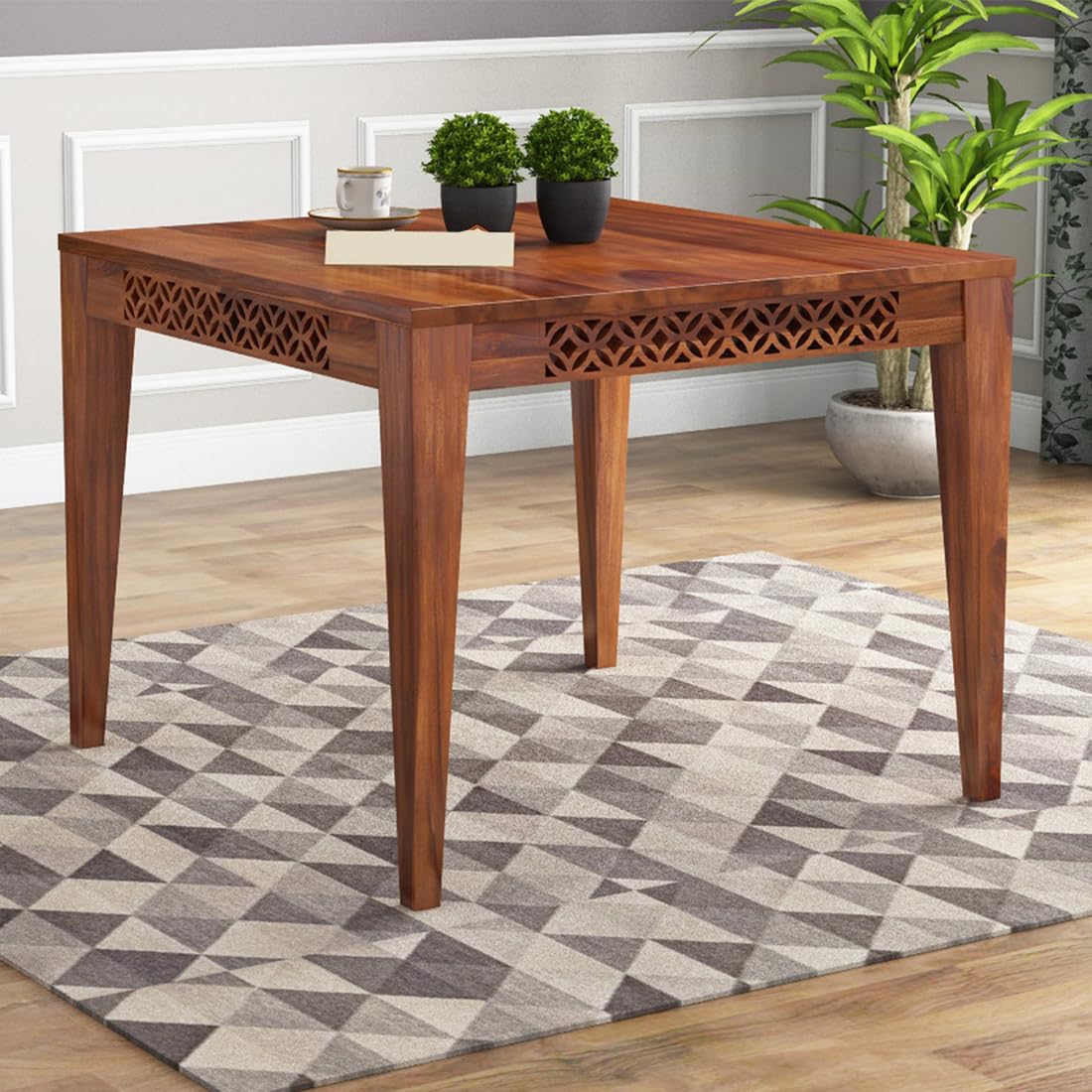 Sheesham Wood Dining Table (34x34 Inch) | Multi-Purpose uses Home and Office Desk | Dining Room Furniture | Wooden 4 Seater Dining Table