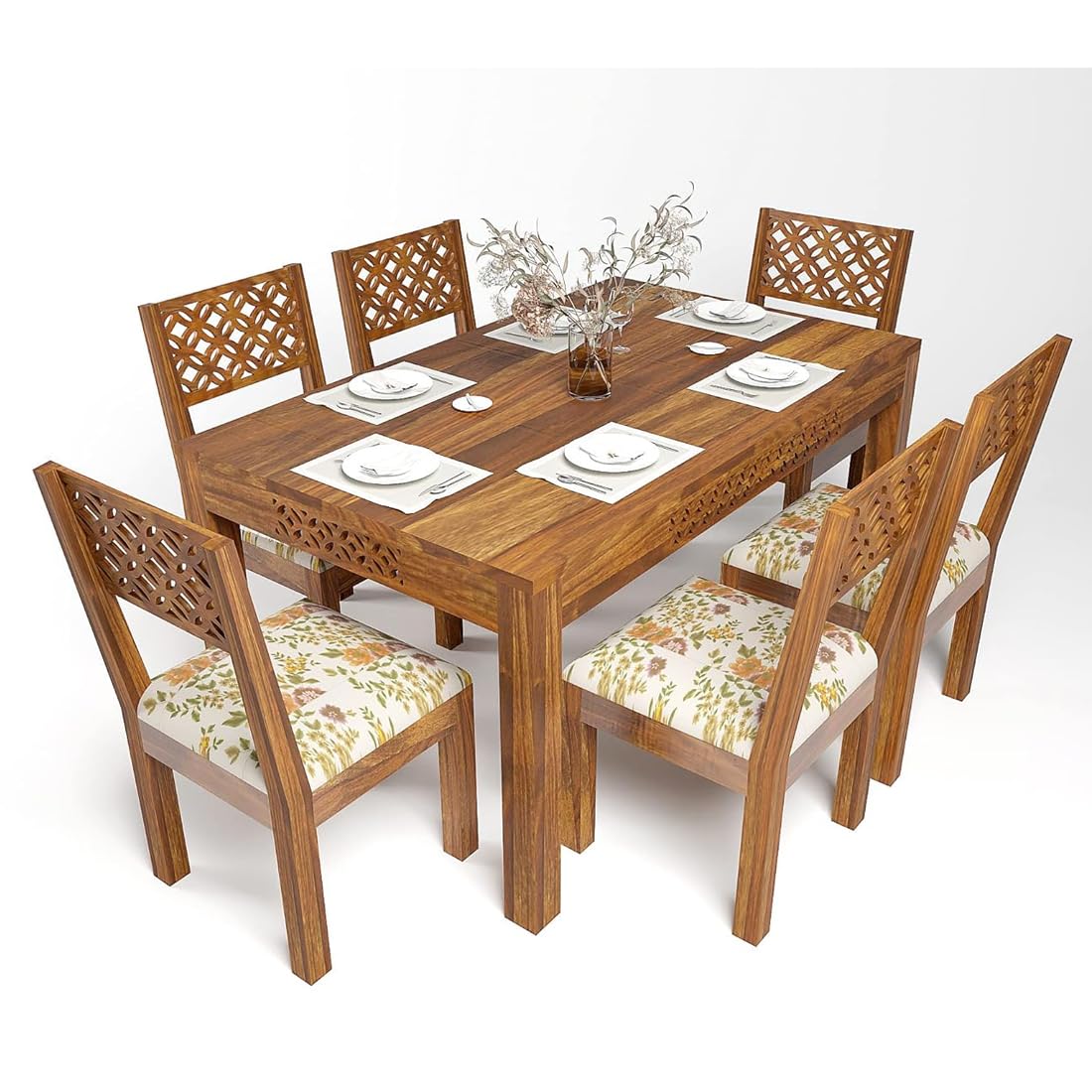 Sheesham Wood Dining Table(57x35) with 6 Chairs | 6 Seater Dining Set | Wooden Dining Table with Chair - Dining Room Furniture