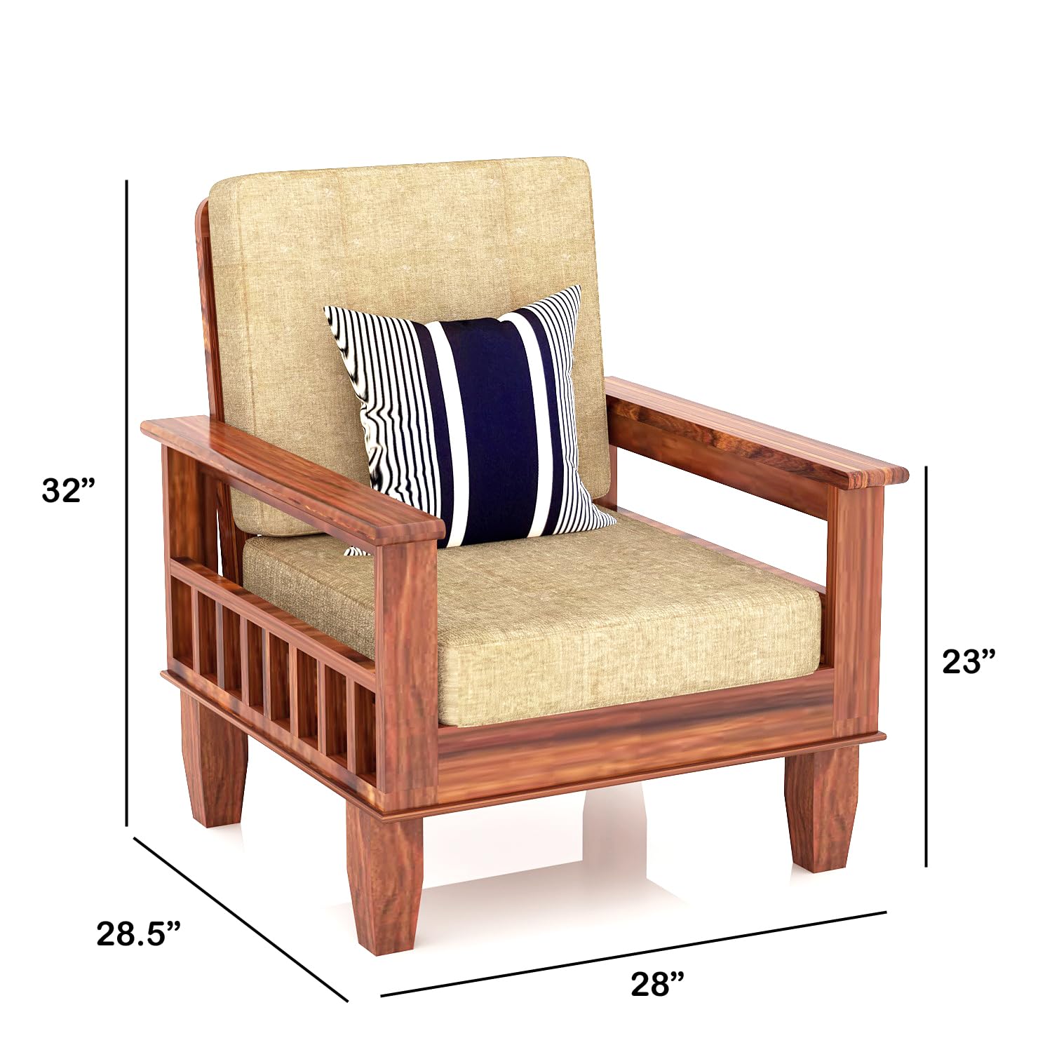 Solid Wood 1 Seater Wooden Sofa Set for Living Room Furniture | Sofa for Home & Office | 1 Seater Sofa