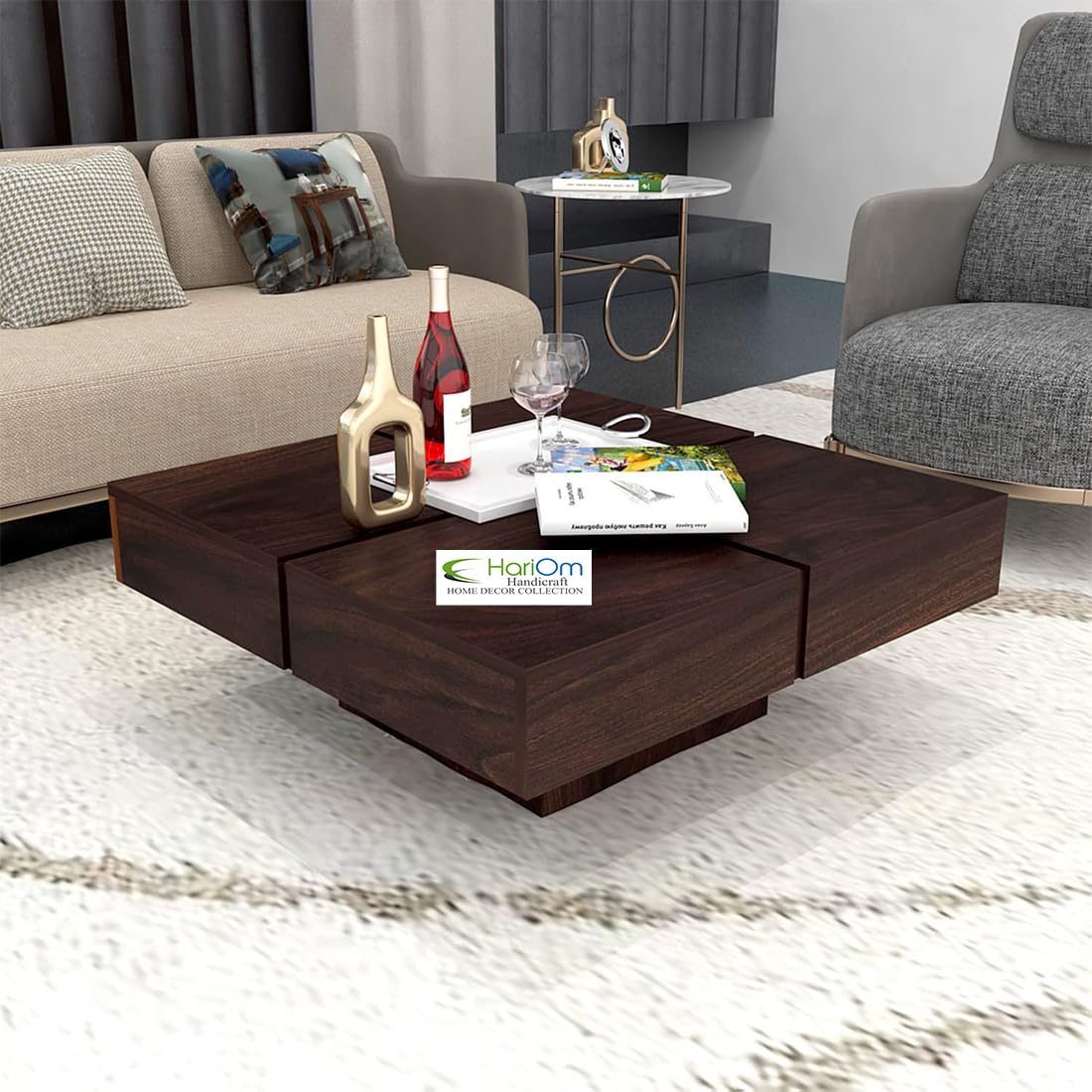 KendalWood Furniture Sheesham Wood Rectangle Dark Walnut Finish Pre Assemble Coffee Table for Living Room