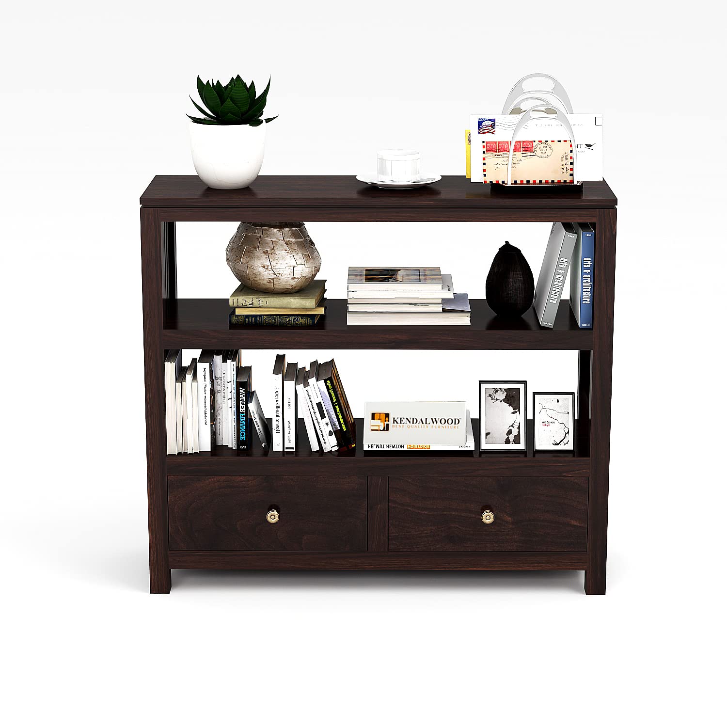 Sheesham KendalWood Pre Assemble Console Table Furniture for Living Room Kitchen Rack Book Shelves Walnut Finish
