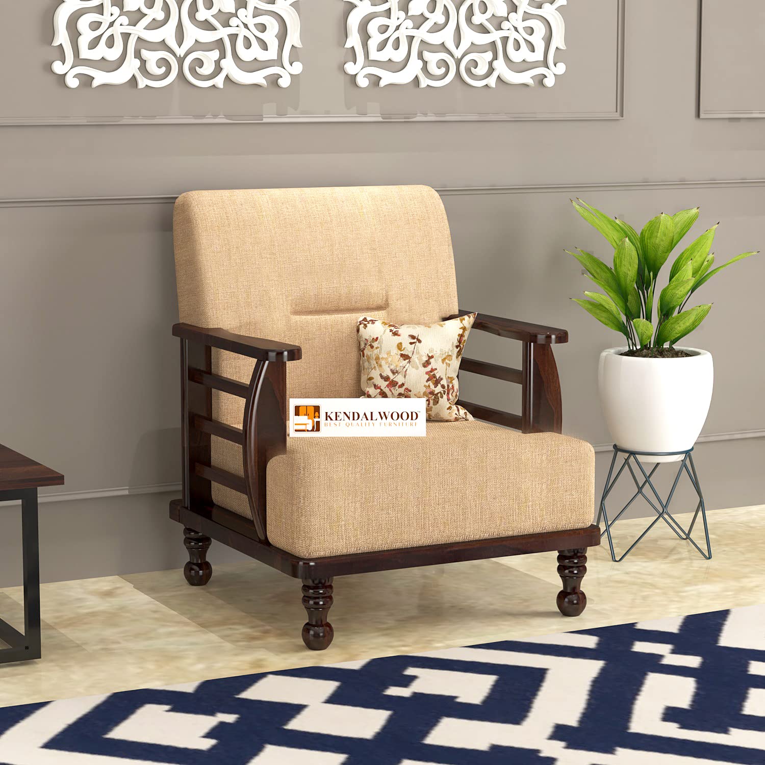 Sheesham Wood 1 Seater Wooden Sofa Set for Living Room Furniture | Sofa for Home & Office | Wooden Sofa Set | 1 Seater Sofa