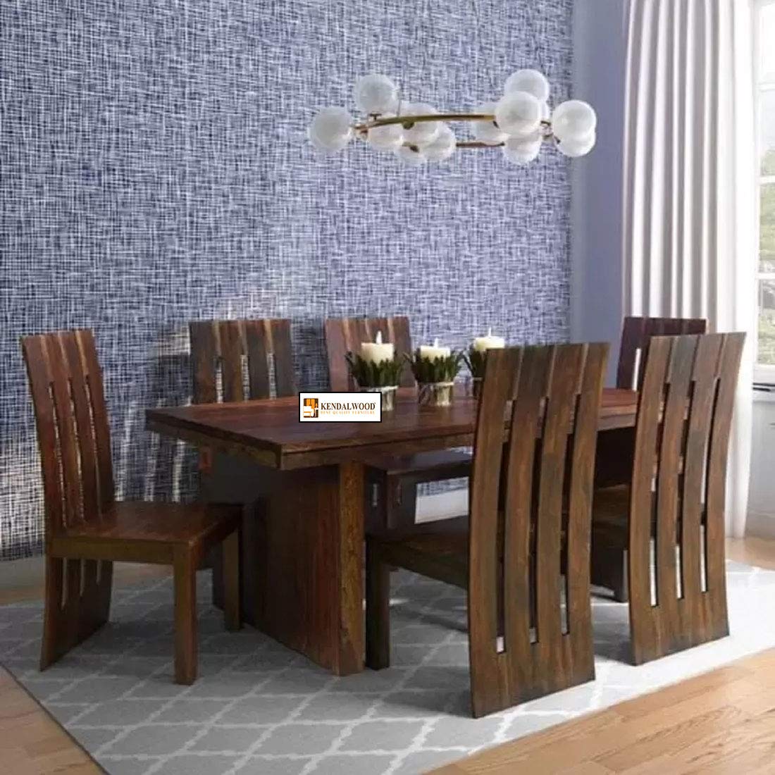 Sheesham Wood Dining Table with 6 Seater with 1 Bench|6 Seater Dining Set- Dining Room Furniture