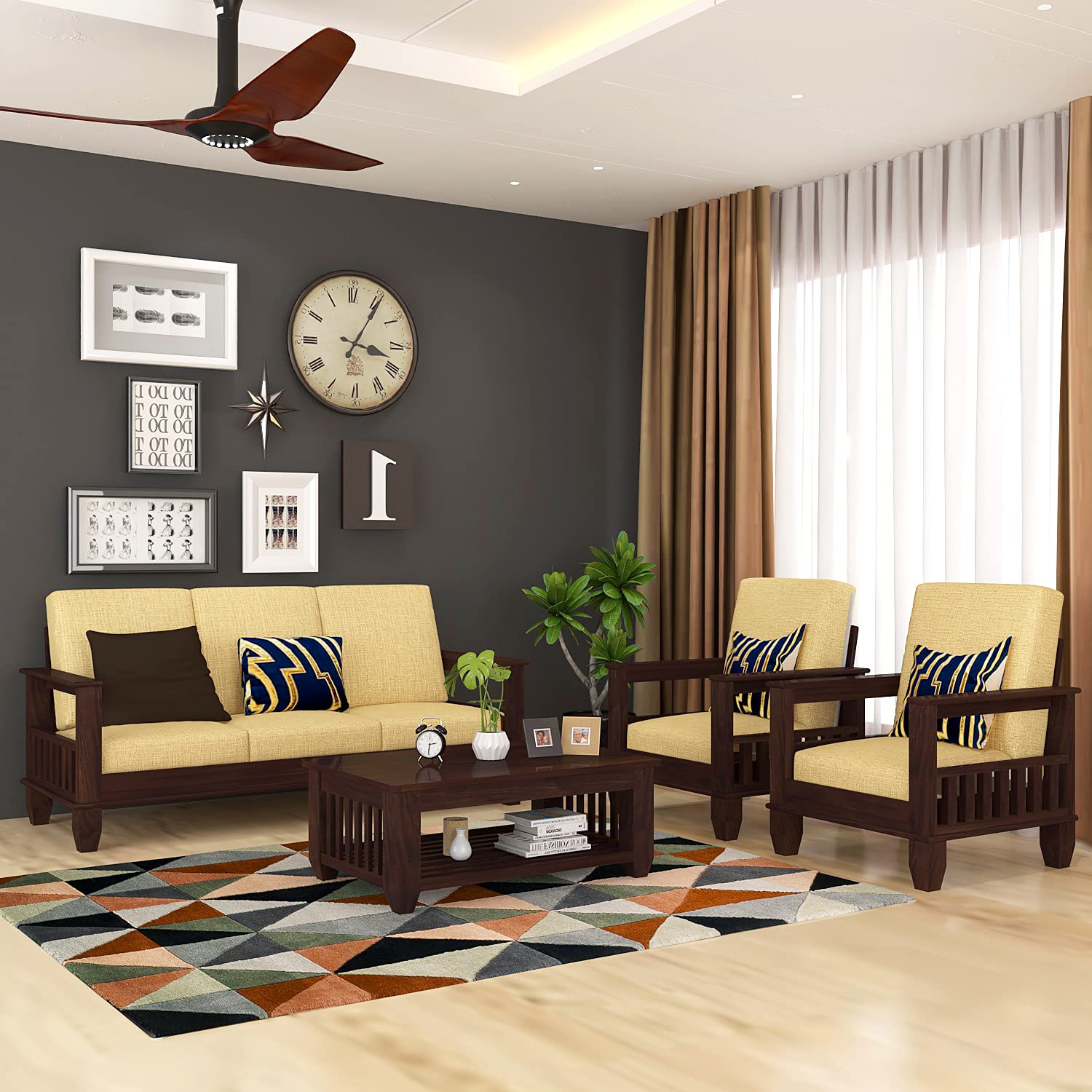 Solid Sheesham Wood Sofa Set , Living Room Furniture (3+1+1 with Center Table) 5 Seater