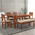 Sheesham Wood Dining Table(57x35) with 4 Chairs & 1 Bench | 6 Seater Dining Set | Wooden Dining Table with Chair - Dining Room Furniture