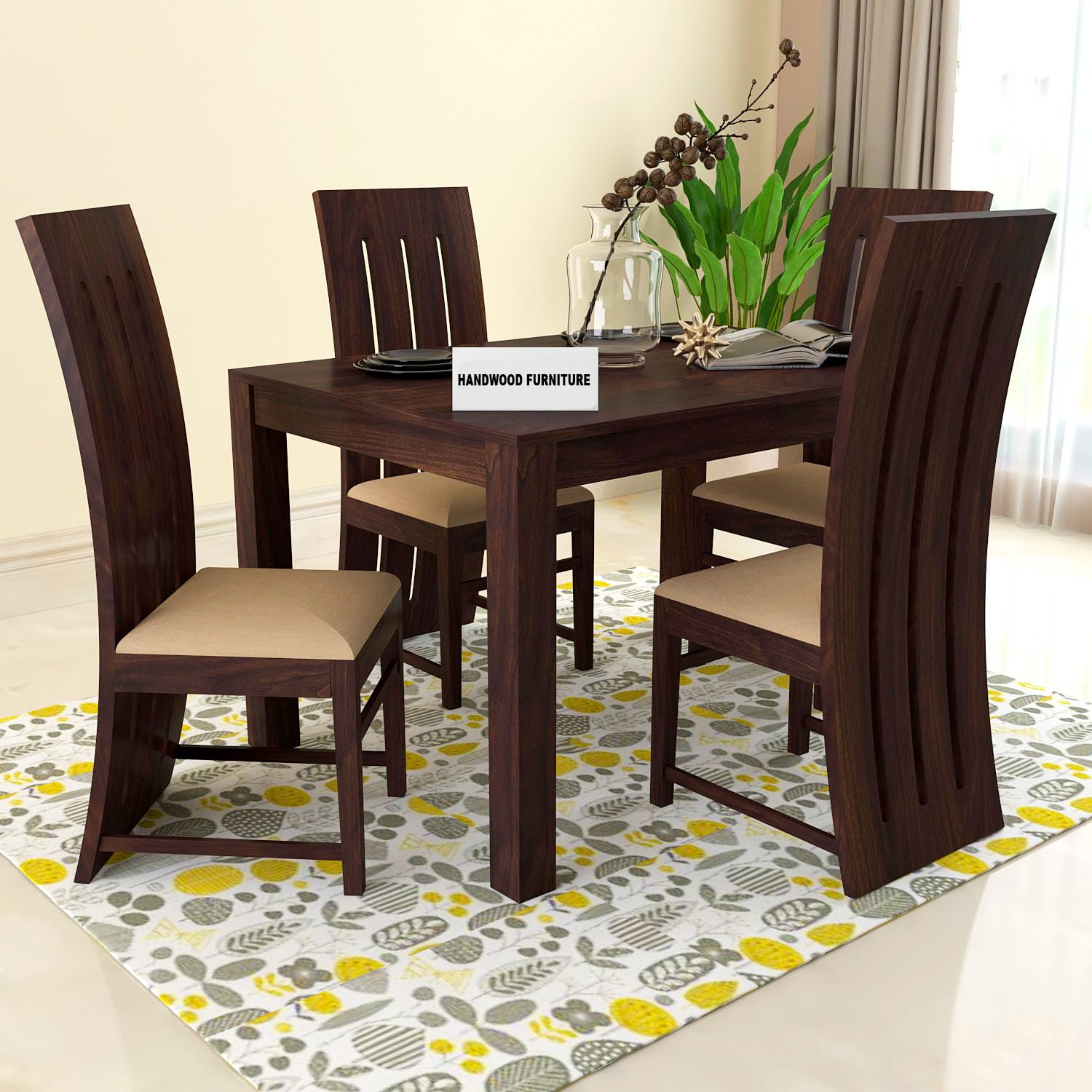 Premium Sheesham Wood Dining Table (45x30) with 4 Chairs | 4 Seater Dining Set | Wooden Dining Table with Chair | Dining Room Furniture