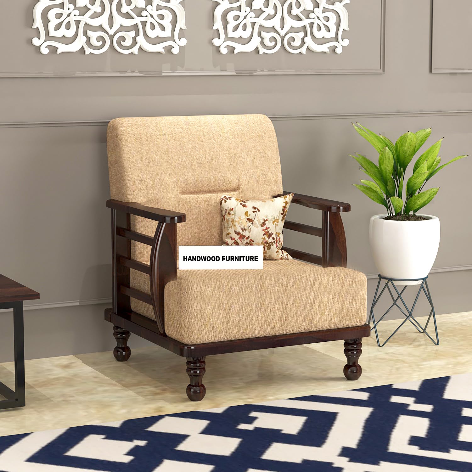 Solid Wood 1 Seater Wooden Sofa Set for Living Room Furniture | Sofa for Home & Office | 1 Seater Sofa