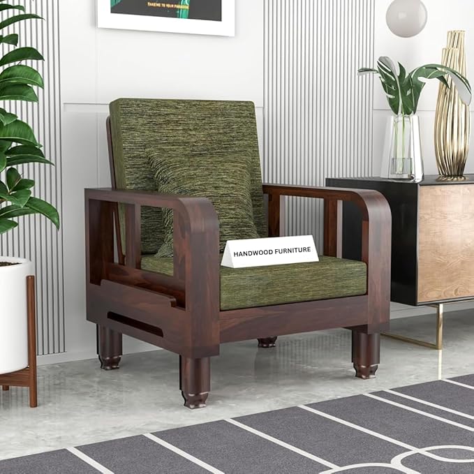 Solid Wood 1 Seater Wooden Sofa Set for Living Room Furniture | Sofa for Home & Office | 1 Seater Sofa