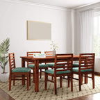 Sheesham Wood Teak Finish Dining Table Set with 6 Chairs and Cushion
