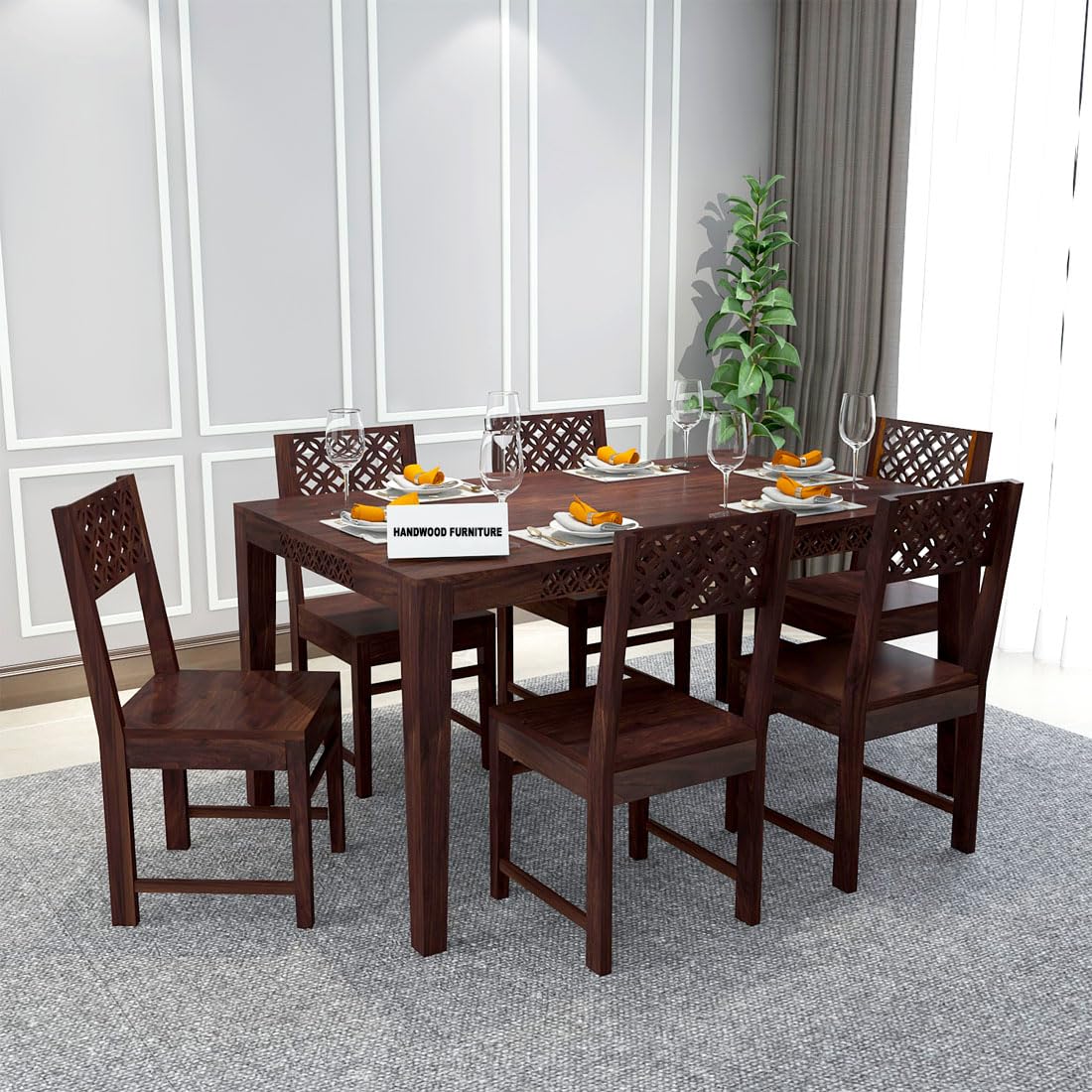 Sheesham Wood Dining Table(57x35) with 6 Chairs | 6 Seater Dining Set | Wooden Dining Table with Chair - Dining Room Furniture