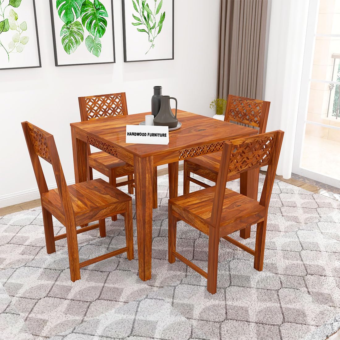 Premium Sheesham Wood Dining Table (34x34) with 4 Chairs | 4 Seater Dining Set