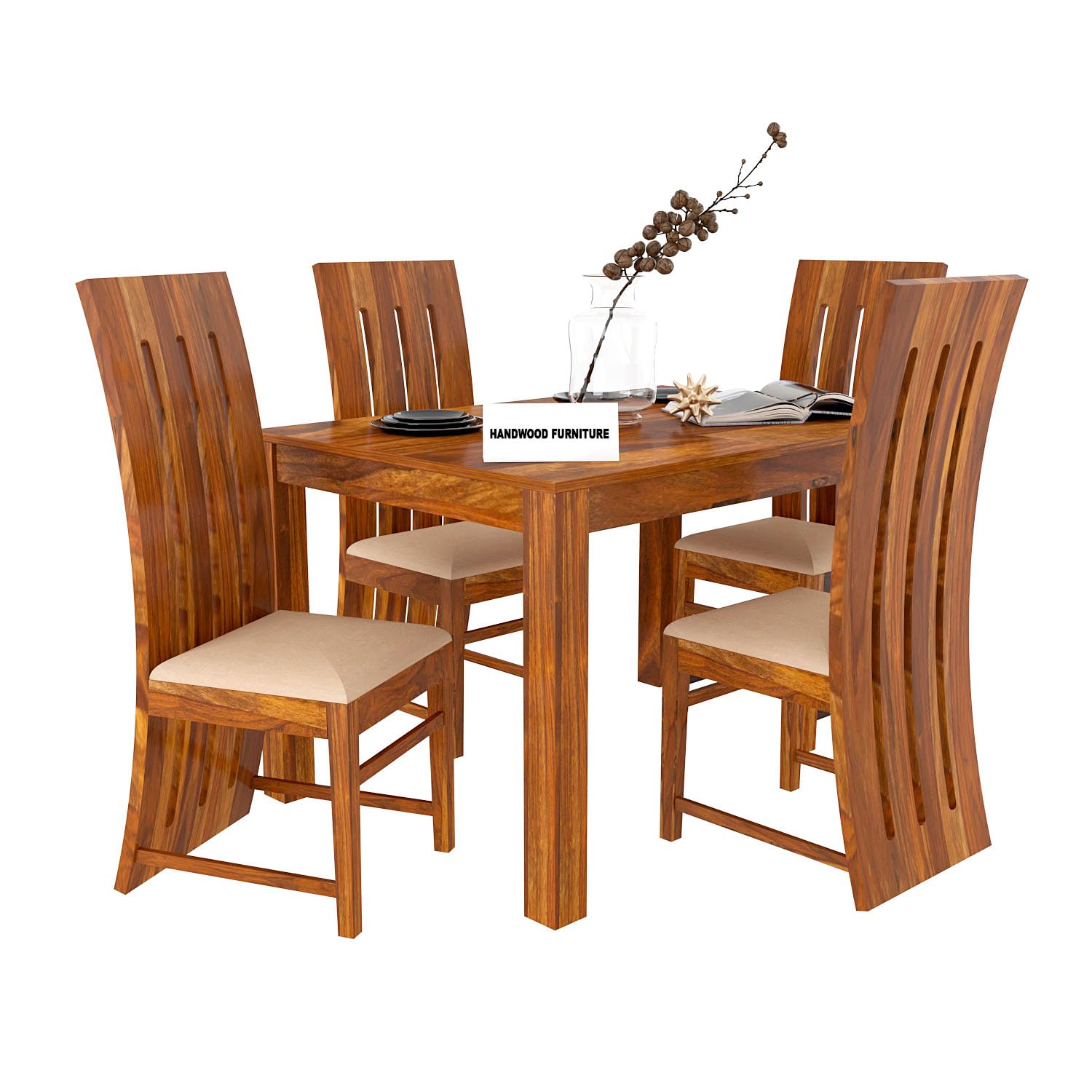 Premium Sheesham Wood Dining Table (45x30) with 4 Chairs | 4 Seater Dining Set | Wooden Dining Table with Chair | Dining Room Furniture